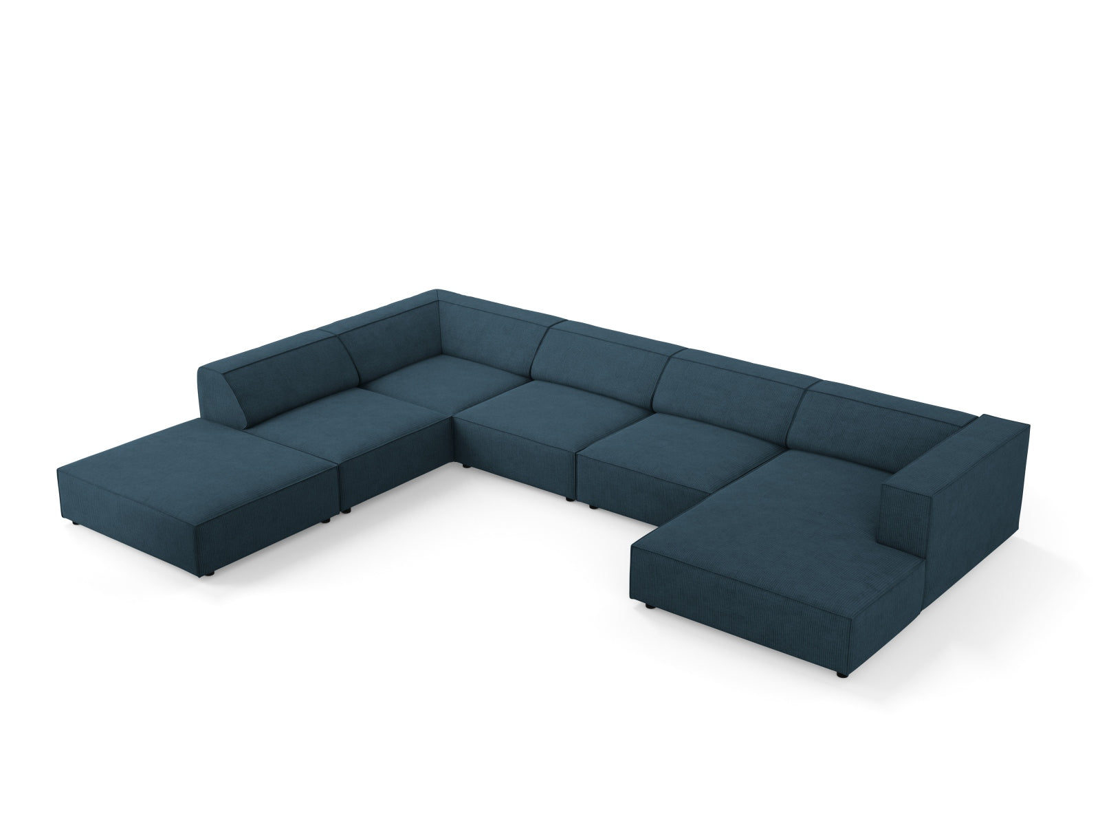 Elegantes Arendal Panoramic Ecksofa links in Navy Blue, ideal für stilvolle Wohnräume. 7-Sitzer von Cosmopolitan Design, perfekt für gesellige Abende.