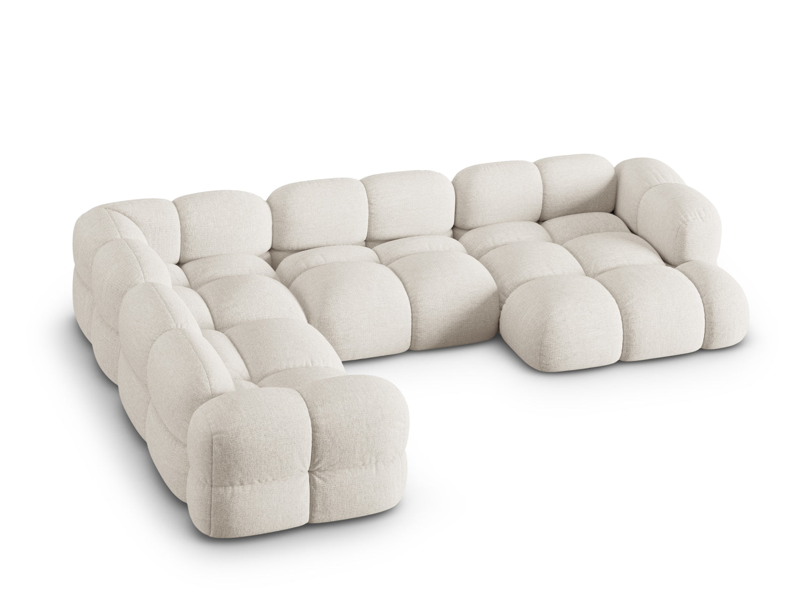 Beige Loretto Panoramic Ecksofa links, 5 Sitzer, 250cm, elegantes Möbelstück für stilvolle Wohnräume von Cosmopolitan Design.