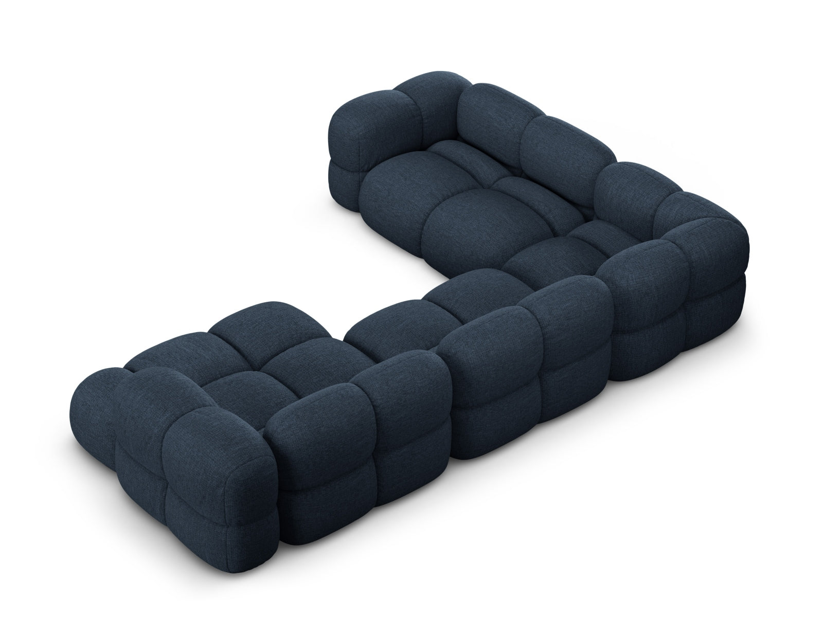 Elegantes Loretto Panoramic Ecksofa links in tiefblauer Farbe, großzügiger 5-Sitzer mit 250 cm, ideal für stilvolle Wohnräume.