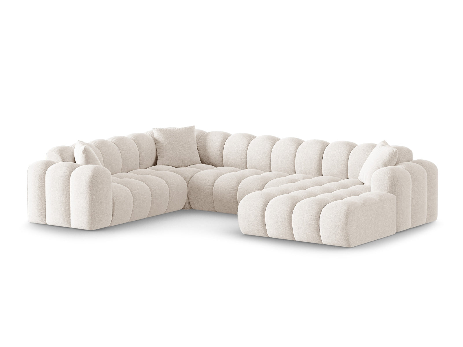 Elegantes 4-Sitzer Ecksofa links Panoramic Treno in sanftem Light Beige, ideal für stilvolle Wohnräume.