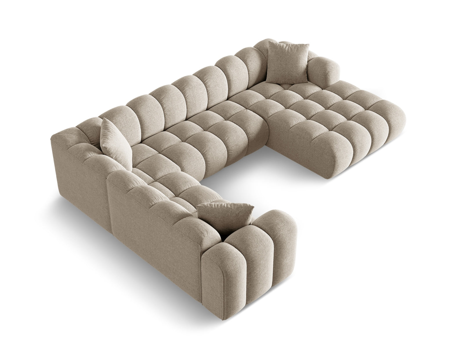 Elegantes 4-Sitzer Ecksofa links Panoramic Treno in luxuriösem Dunkelbeige, ideal für gemütliche und moderne Wohnräume.