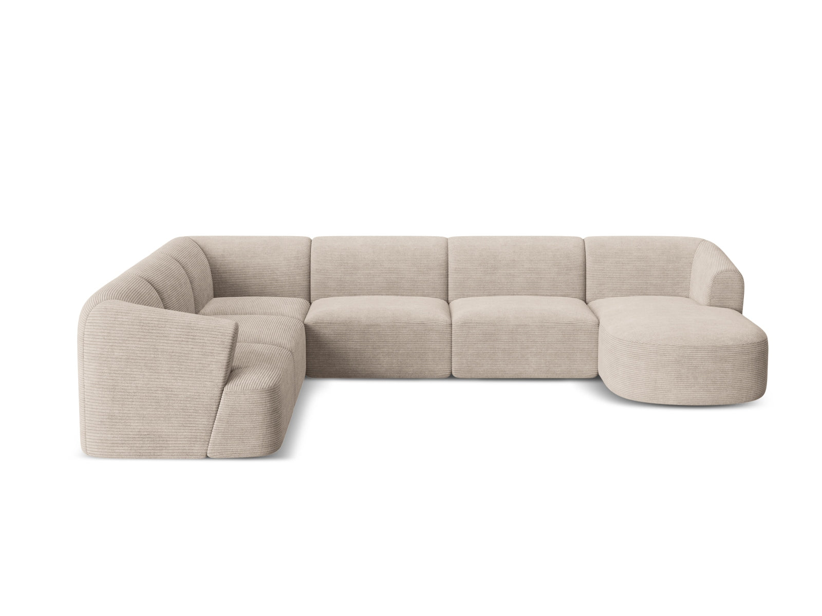 Elegantes 7-Sitzer Ecksofa Panoramic links Campi in luxuriösem Cappuccino-Lincoln, ideal für entspannte Abende und modernes Wohndesign.