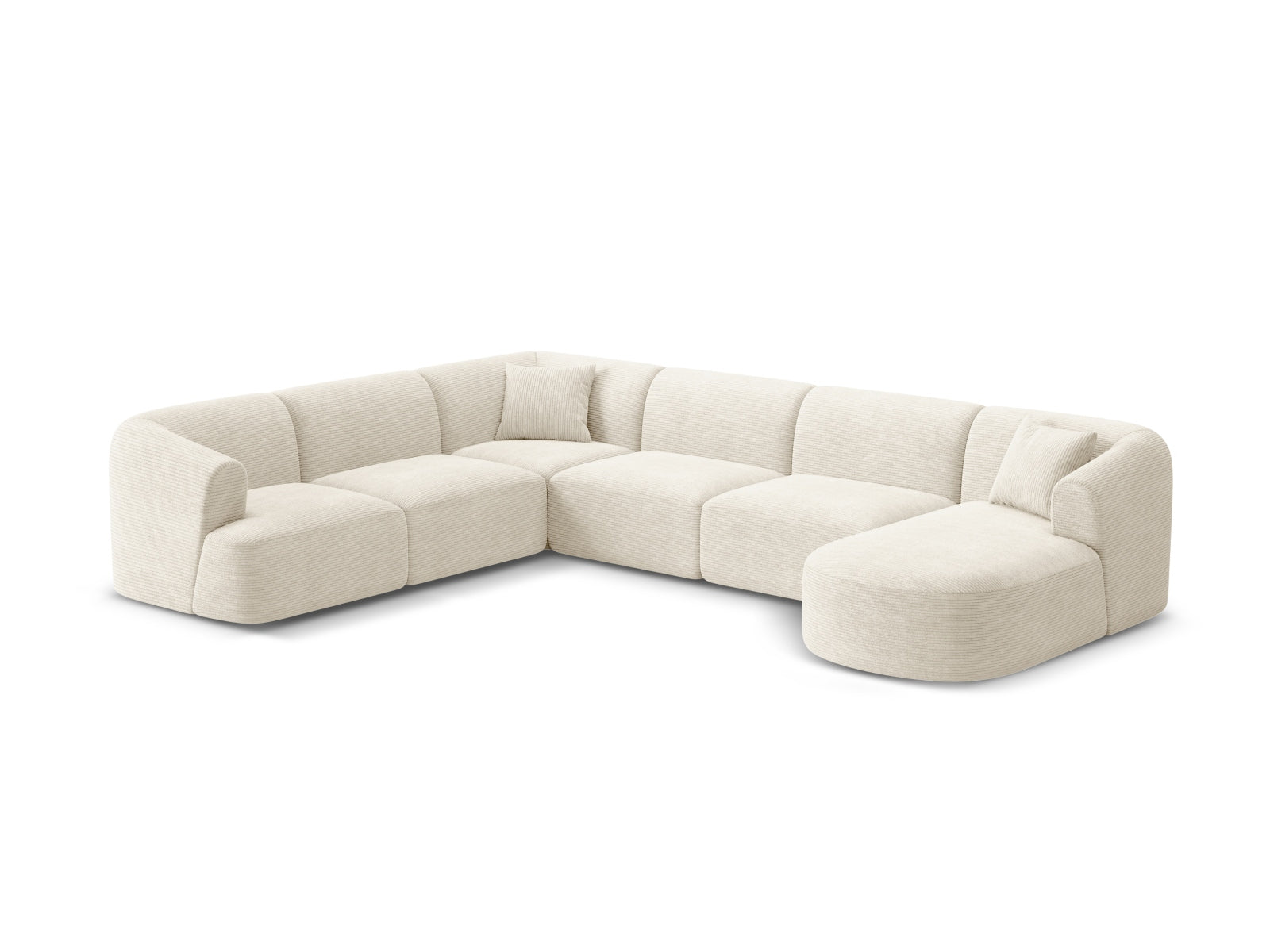 Elegantes 7-Sitzer Ecksofa Panoramic links Campi in Ivory-Lincoln D, ideal für stilvolle Wohnräume, präsentiert von Cosmopolitan Design.