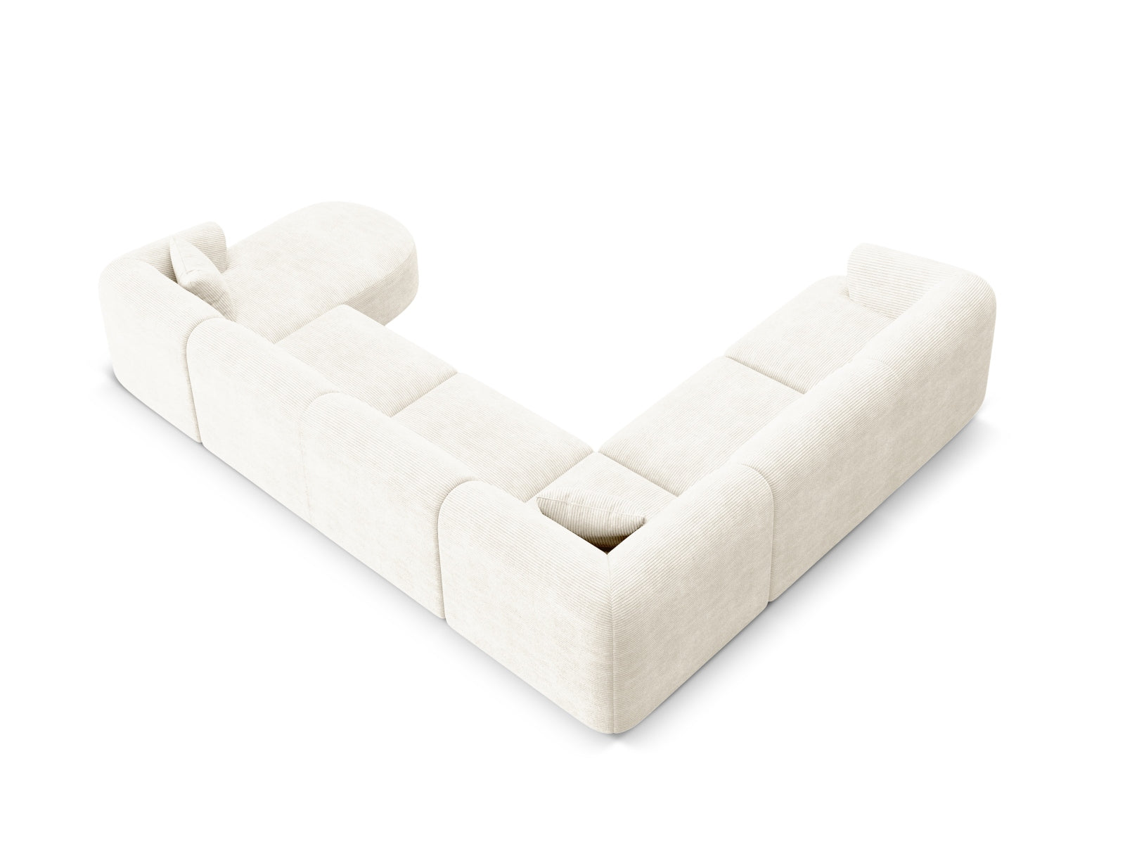 Stilvolles 7-Sitzer Ecksofa Panoramic links Campi in sanftem Ivory-Lincoln D, perfekt für gemütliche und moderne Wohnlandschaften.