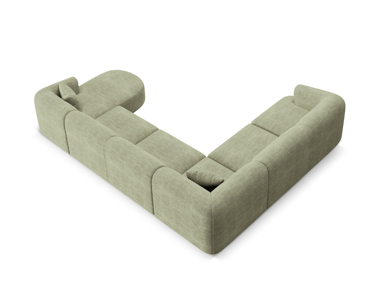 Geräumiges 7-Sitzer Ecksofa Panoramic links in elegantem Moss Green-Lincoln D, perfekt für stilvolle Entspannung im Wohnzimmer.