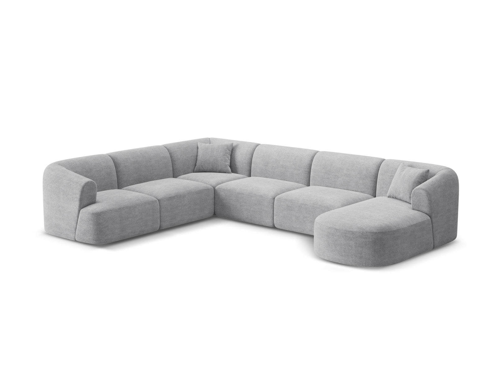 Elegantes 7-Sitzer Ecksofa Panoramic links Campi in stilvollem Silver-Lincoln D, ideal für moderne Wohnräume.