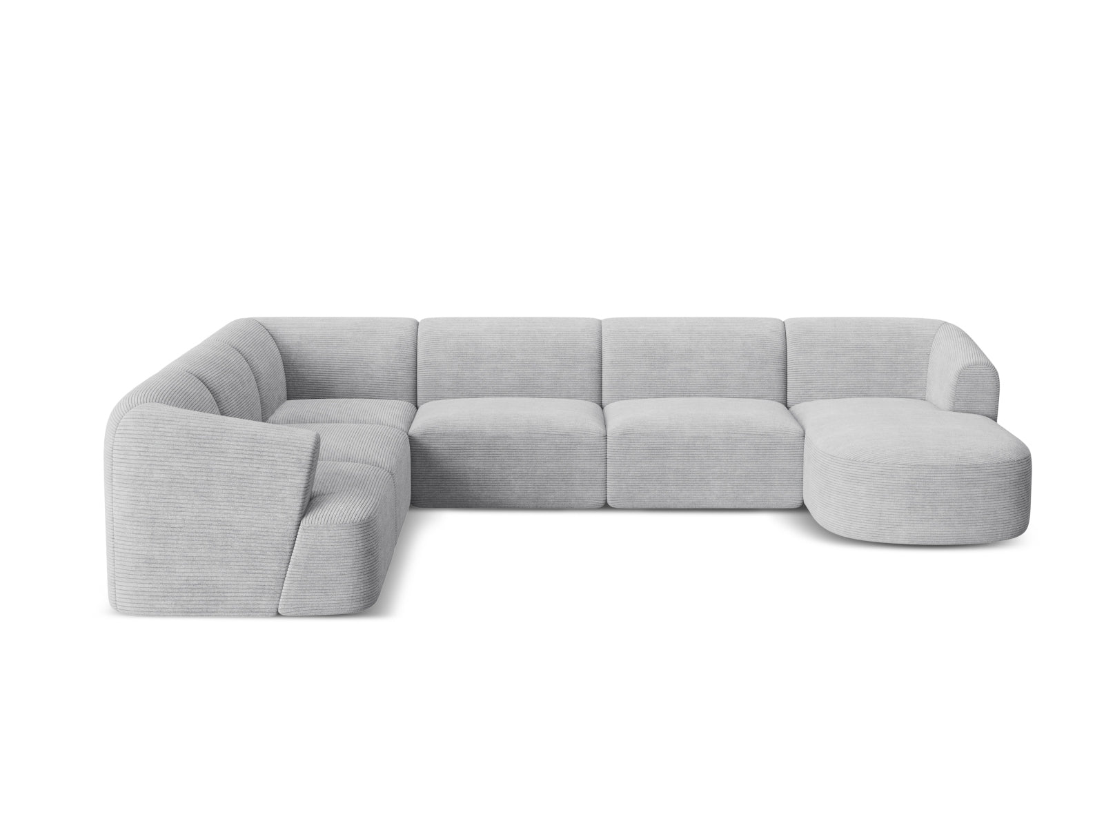 Elegantes 7-Sitzer Ecksofa Panoramic links Campi in hochwertigem Silver-Lincoln D, ideal für moderne und gemütliche Wohnräume.