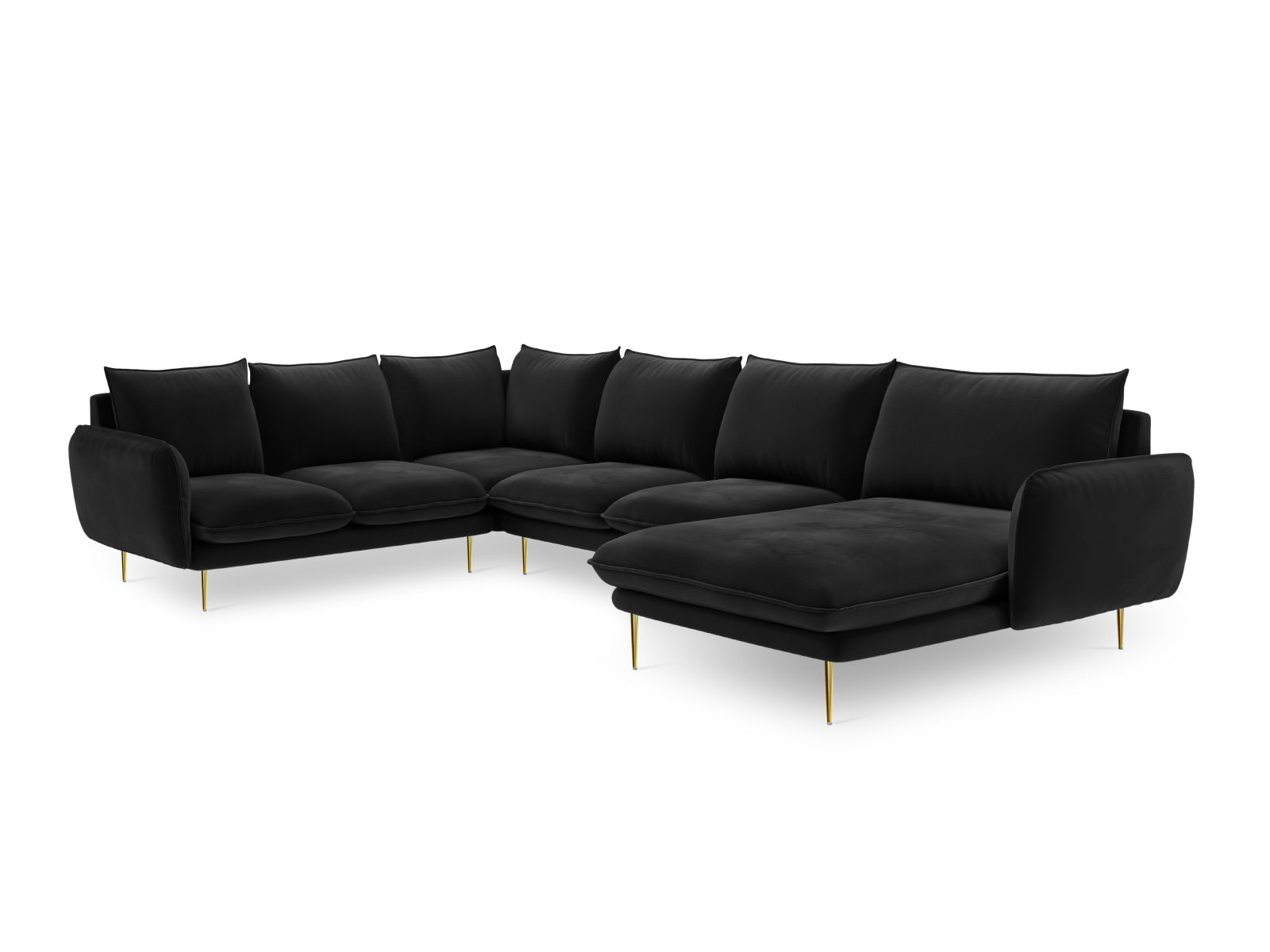 Entdecken Sie das elegante Vienna Velour Panoramic Ecksofa links – ein 7-Sitzer mit 235 cm, das Komfort und modernes Design vereint.