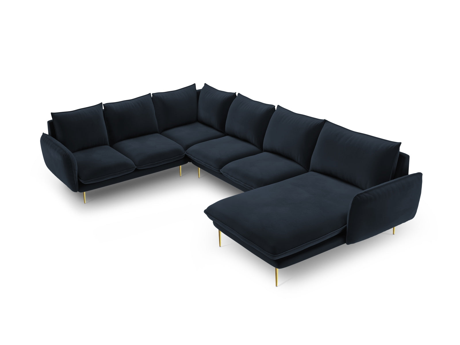 Vienna Velour Panoramic Ecksofa links 7 Sitzer 235cm in Dark Blue/Gold-Bluvel präsentiert im Onlineshop von KAQTU Design AG. Ecksofa links ist von Cosmopolitan Design