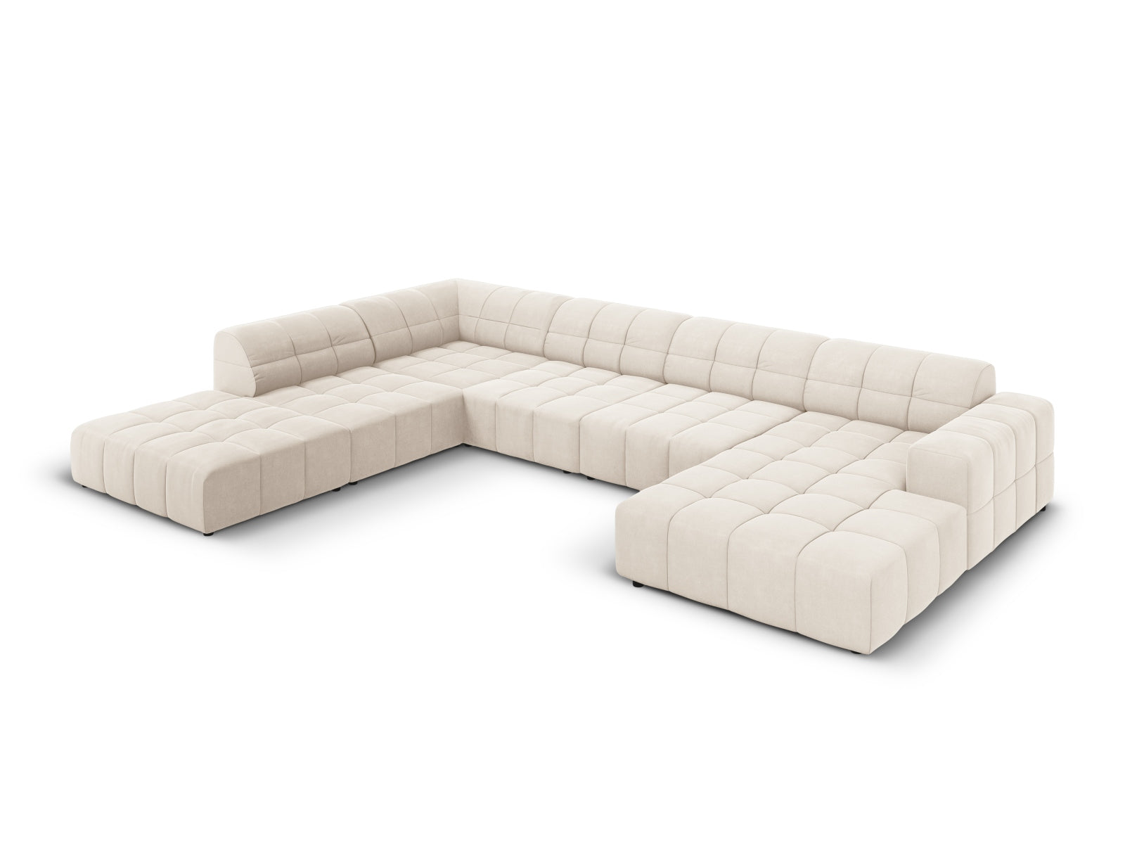 Erleben Sie das Chicago Velour Panoramic Ecksofa links für 7 Personen von Cosmopolitan Design – stilvoll, bequem und perfekt für Ihr modernes Zuhause.