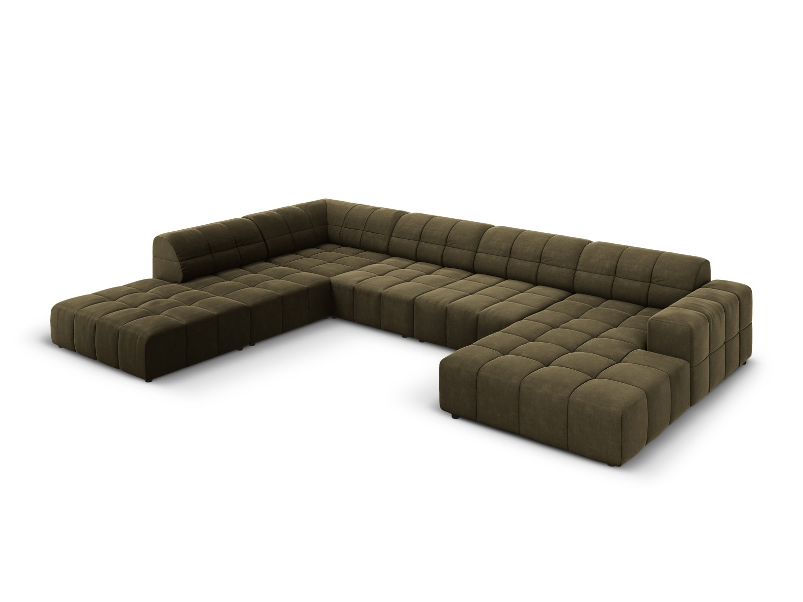 Elegantes Chicago Velour Panoramic Ecksofa links, 7 Sitzer, 262 cm, in stilvollem Green-Bluvel, ideal für moderne Wohnräume.