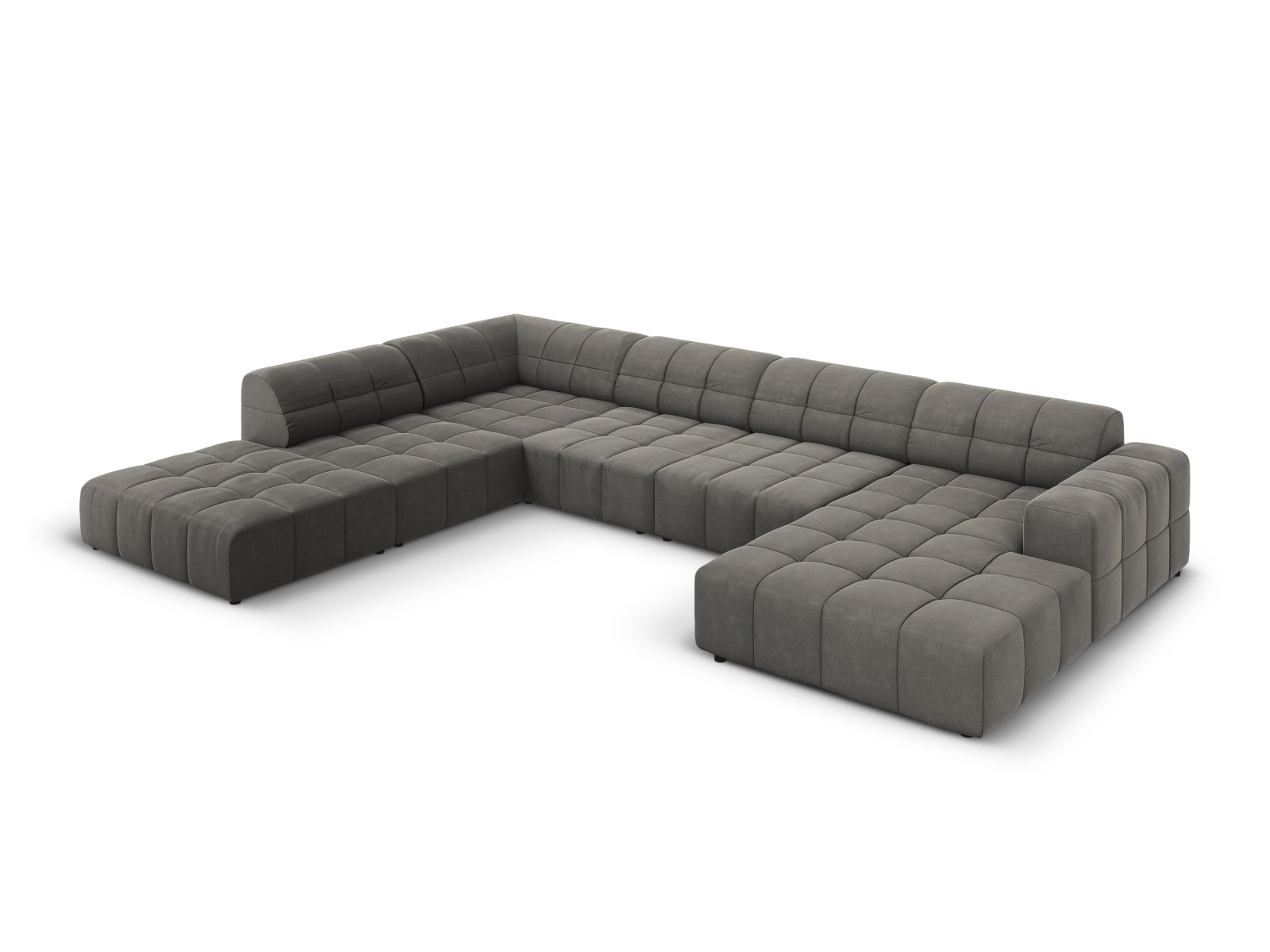 Erleben Sie das Chicago Velour Panoramic Ecksofa links für 7 Personen von Cosmopolitan Design – perfekt für stilvolle Entspannung und gesellige Abende.