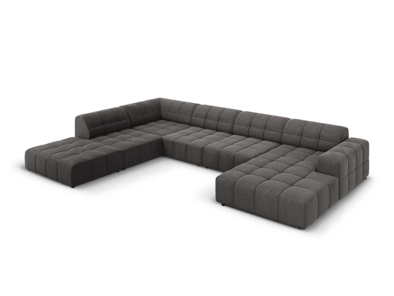 Erleben Sie das Chicago Velour Panoramic Ecksofa links für 7 Personen von Cosmopolitan Design – perfekt für stilvolle Entspannung und gesellige Abende.
