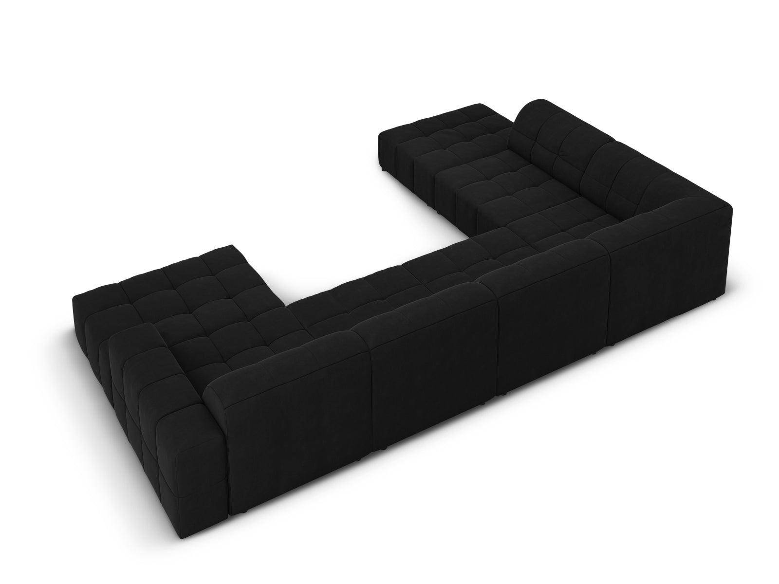 Luxuriöses 7-Sitzer Ecksofa Chicago in Velours, linksseitig, 262 cm, in elegantem Black-Bluvel, perfekt für stilvolle Wohnzimmer.