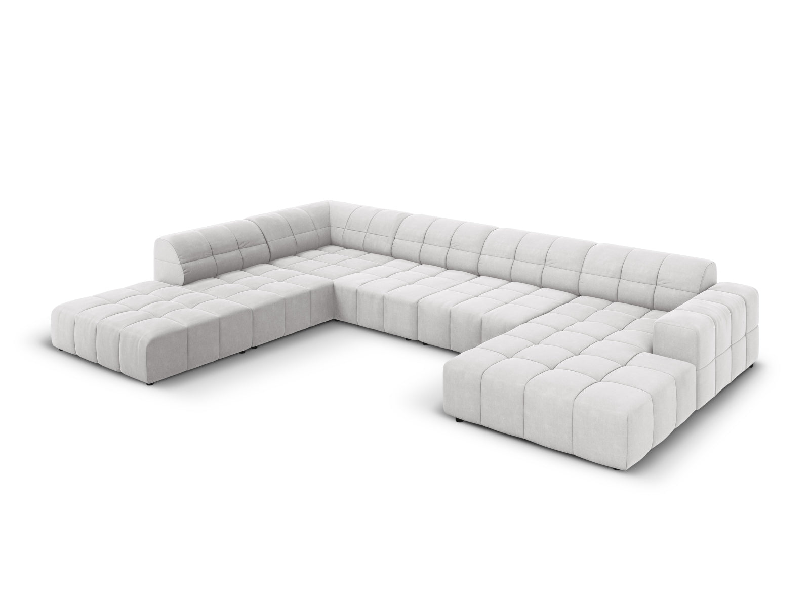 Erleben Sie das Chicago Velour Panoramic Ecksofa links für 7 Personen von Cosmopolitan Design – perfekt für stilvolle Entspannung und gesellige Abende.