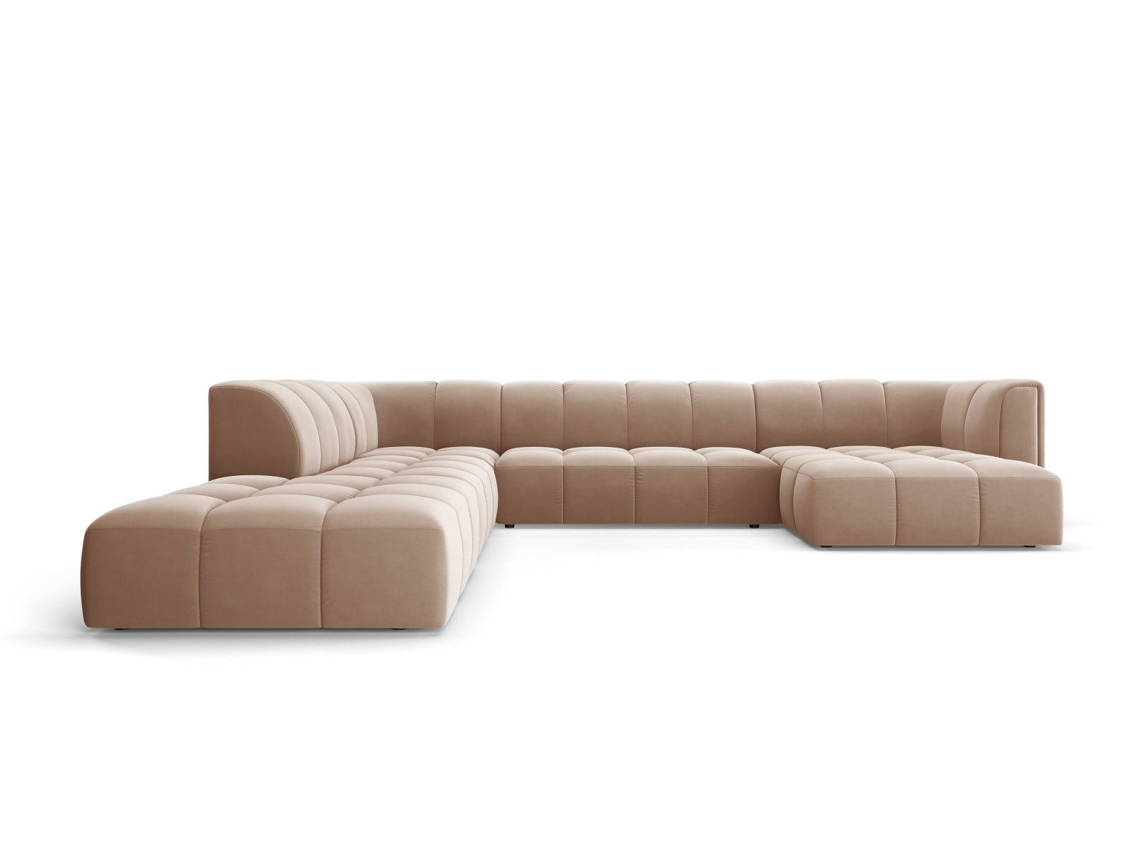 7-Sitzer Modular Ecksofa Panoramic links Moritz in Beige-Bluvel präsentiert im Onlineshop von KAQTU Design AG. Ecksofa links ist von Cosmopolitan Design