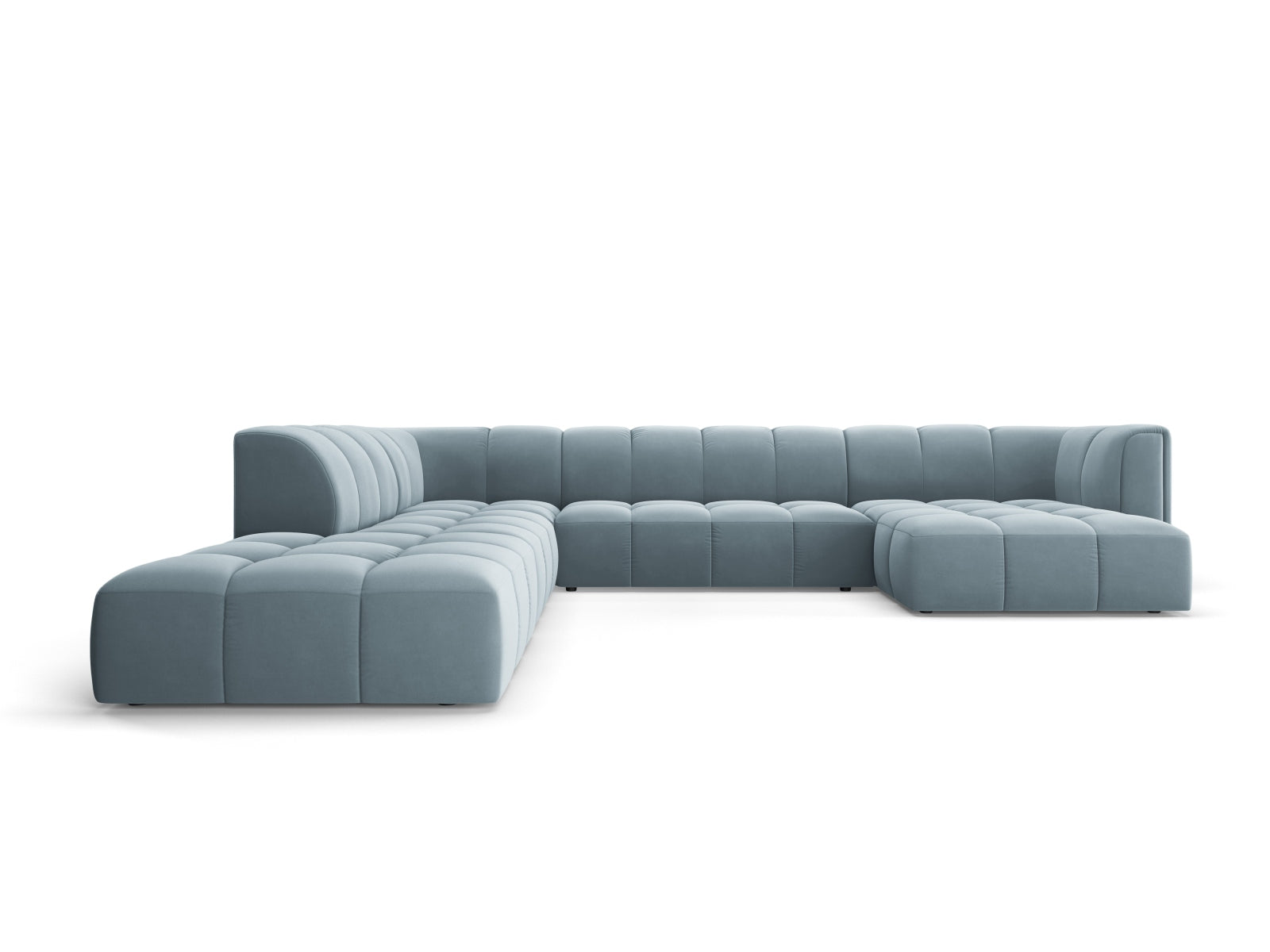 7-Sitzer Modular Ecksofa Panoramic links Moritz in Light Blue-Bluvel präsentiert im Onlineshop von KAQTU Design AG. Ecksofa links ist von Cosmopolitan Design
