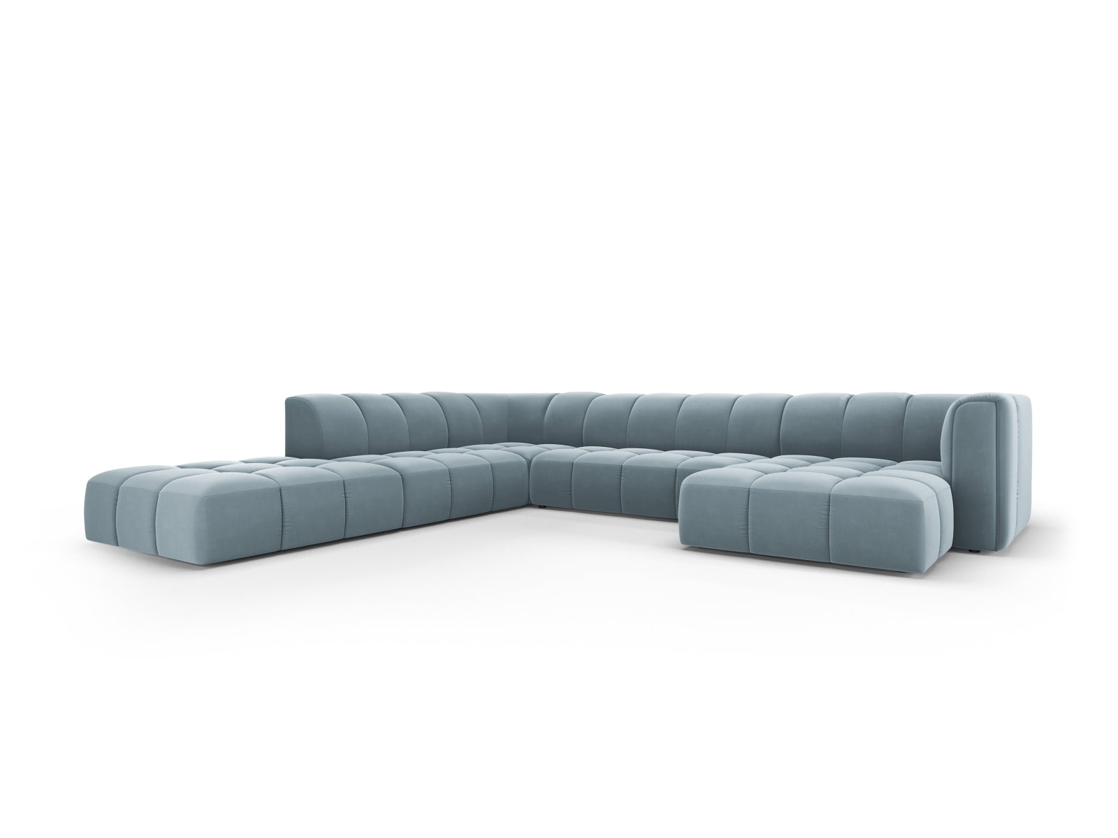 7-Sitzer Modular Ecksofa Panoramic links Moritz in Light Blue-Bluvel präsentiert im Onlineshop von KAQTU Design AG. Ecksofa links ist von Cosmopolitan Design