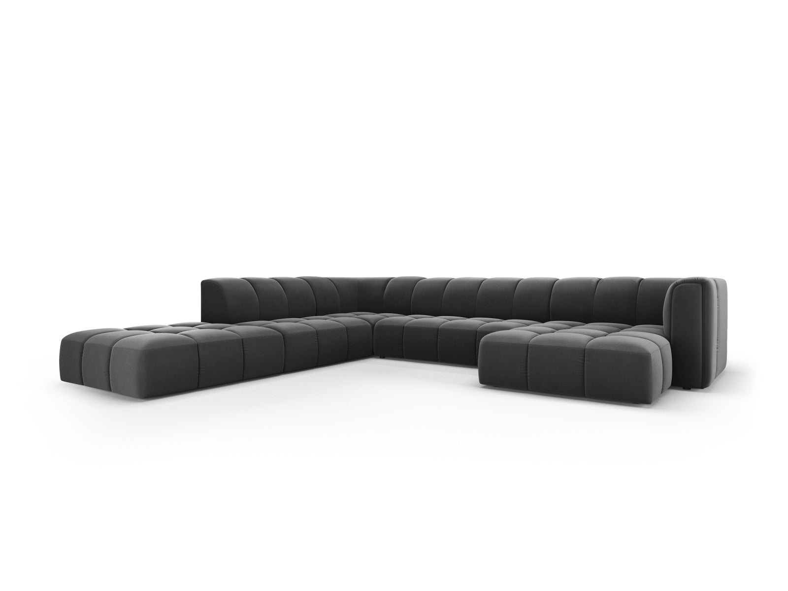 7-Sitzer Modular Ecksofa Panoramic links Moritz in Grey-Bluvel präsentiert im Onlineshop von KAQTU Design AG. Ecksofa links ist von Cosmopolitan Design