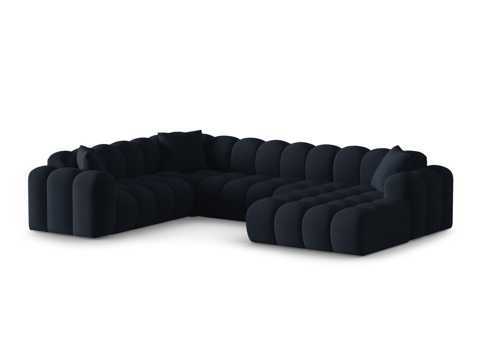 Elegantes 4-Sitzer Panoramic Ecksofa links Treno in Dunkelblau, stilvoll und modern, ideal für Ihr Wohnzimmer von Cosmopolitan Design.
