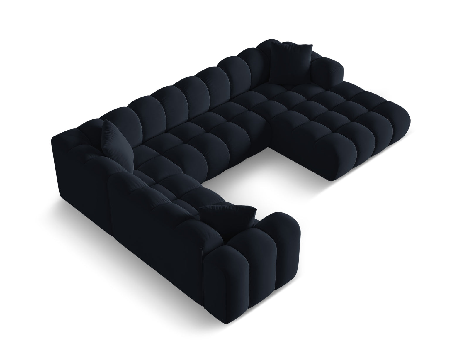 Elegantes 4-Sitzer Ecksofa Treno in tiefblau, ideal für entspannte Stunden und ein modernes Wohnambiente.