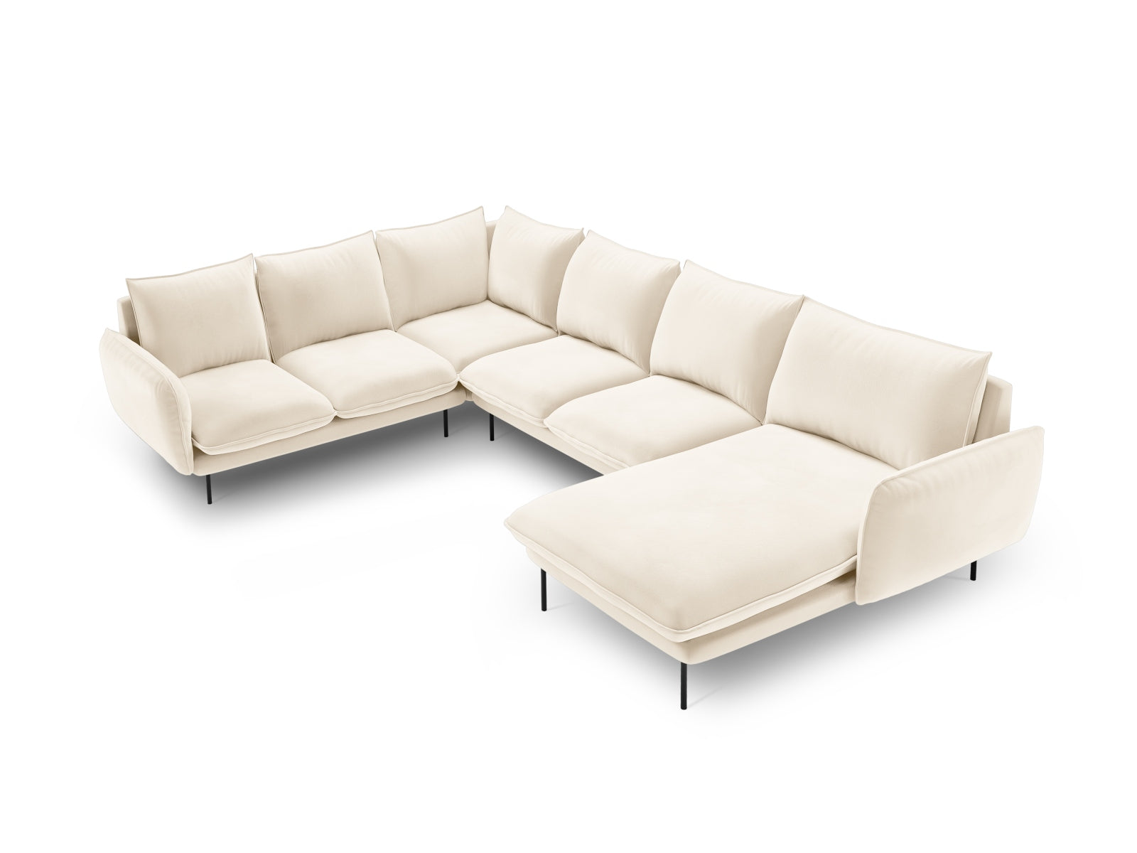 Vienna Velour Panoramic Ecksofa links 7 Sitzer 235cm in Light Beige/Schwarz-Bluvel präsentiert im Onlineshop von KAQTU Design AG. Ecksofa links ist von Cosmopolitan Design
