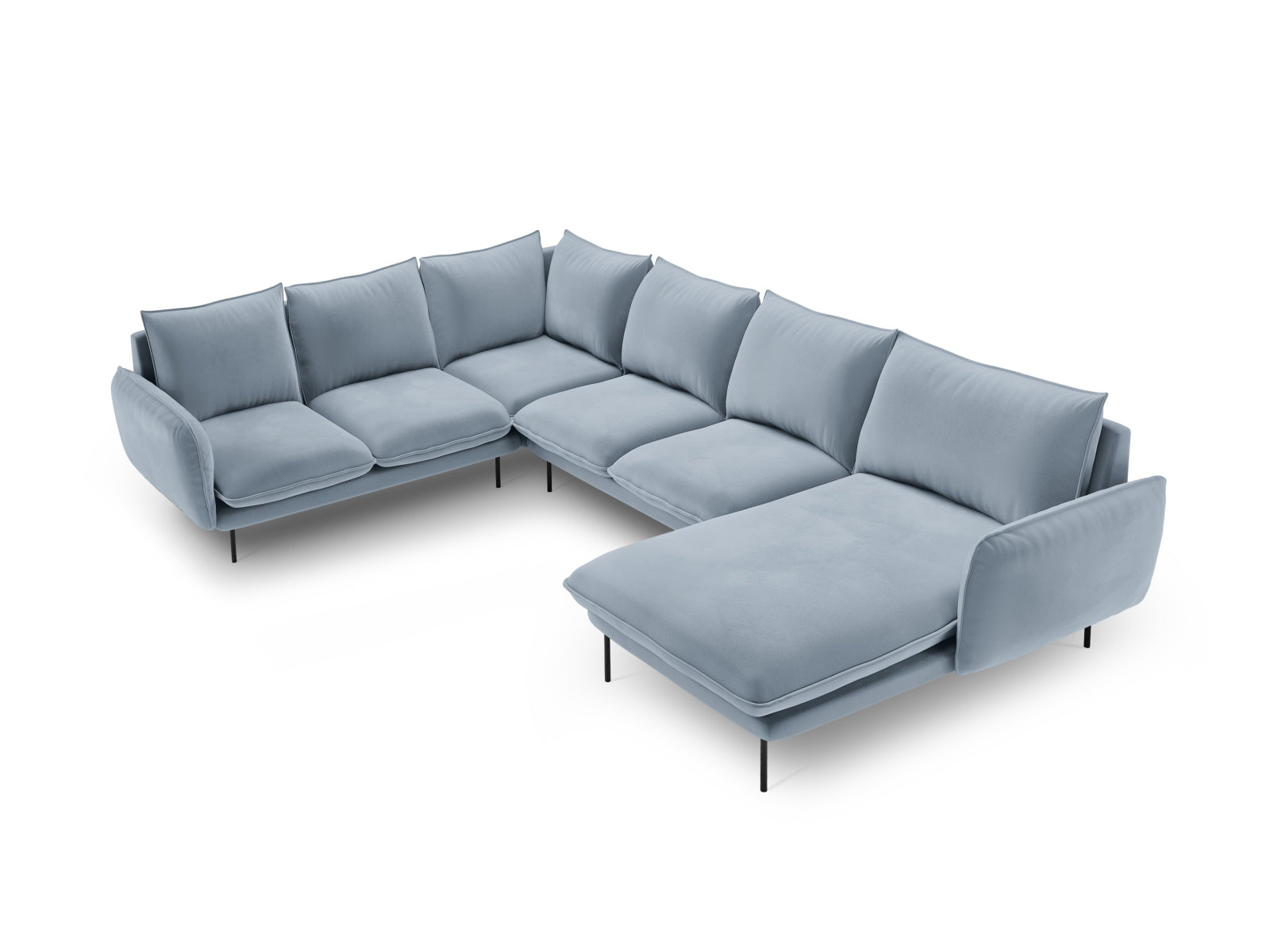 Vienna Velour Panoramic Ecksofa links 7 Sitzer 235cm in Light Blue/Schwarz-Bluvel präsentiert im Onlineshop von KAQTU Design AG. Ecksofa links ist von Cosmopolitan Design