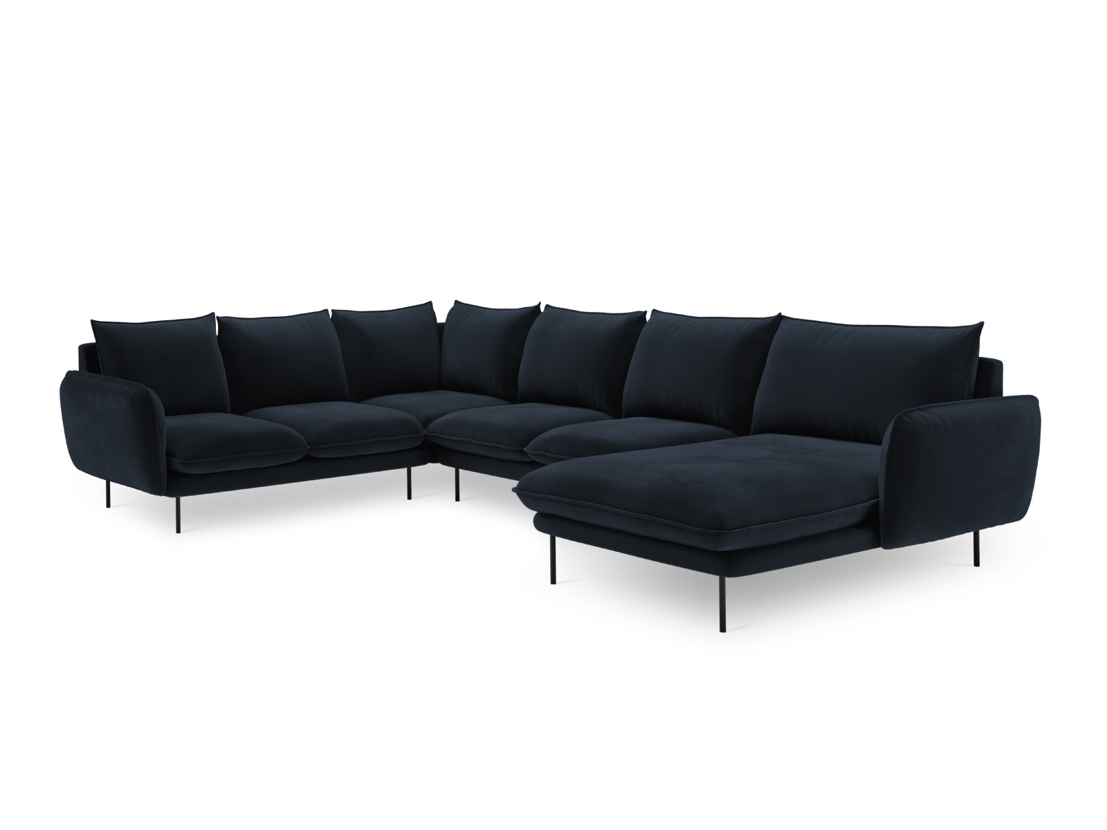 Vienna Velour Panoramic Ecksofa links 7 Sitzer 235cm in Dark Blue/Schwarz-Bluvel präsentiert im Onlineshop von KAQTU Design AG. Ecksofa links ist von Cosmopolitan Design