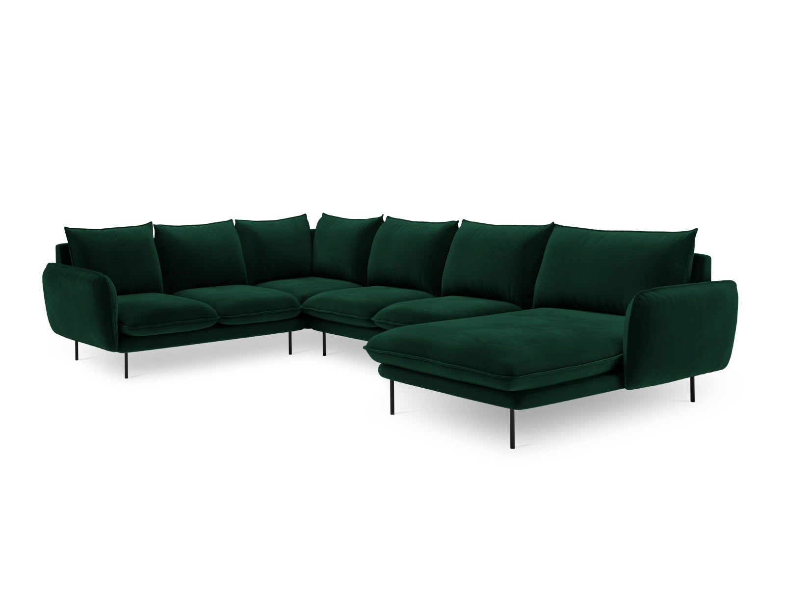 Luxuriöses 7-sitziges Ecksofa in tiefem Flaschengrün, 235 cm, mit weichem Veloursbezug, ideal für ein modernes Wohnambiente.