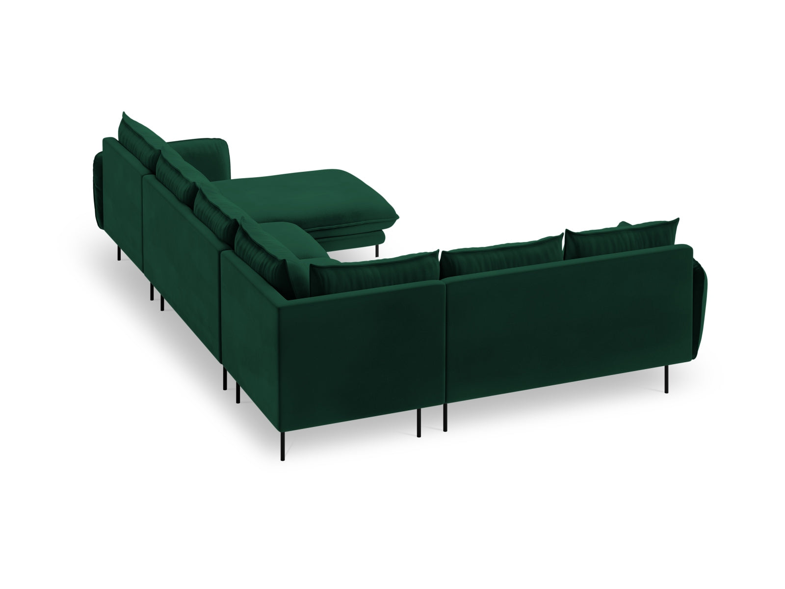 Elegantes 7-sitziges Ecksofa in sattem Flaschengrün, 235 cm, mit hochwertigem Velours, perfekt für stilvolle Wohnräume.