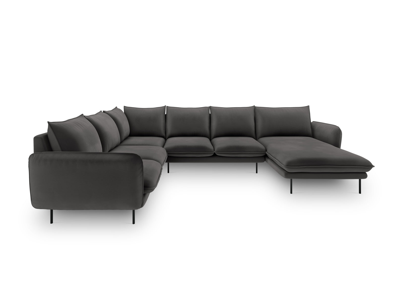 Elegantes Vienna Velour Panoramic Ecksofa links in Dunkelgrau, 7 Sitzer, 235 cm, ideal für stilvolle Wohnräume.