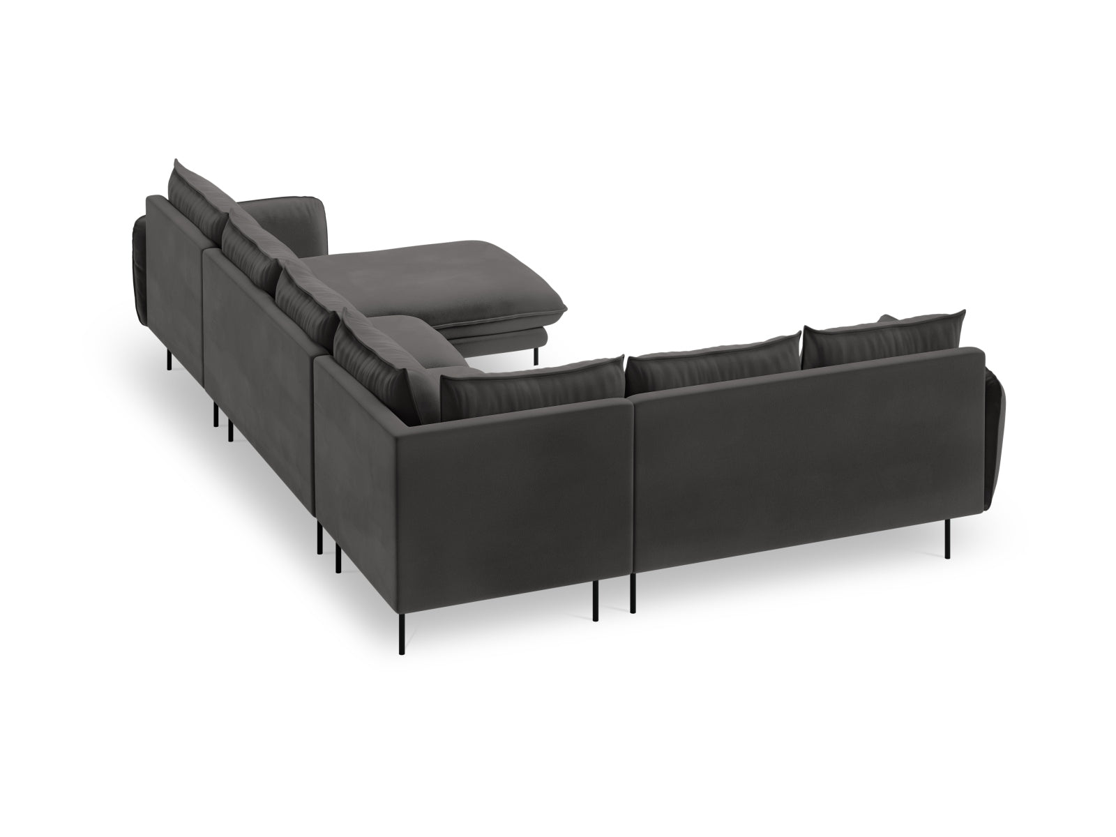 Elegantes, linksseitiges Ecksofa "Vienna" in dunklem Velour, 7-Sitzer mit 235 cm, ideal für stilvolle Wohnräume.