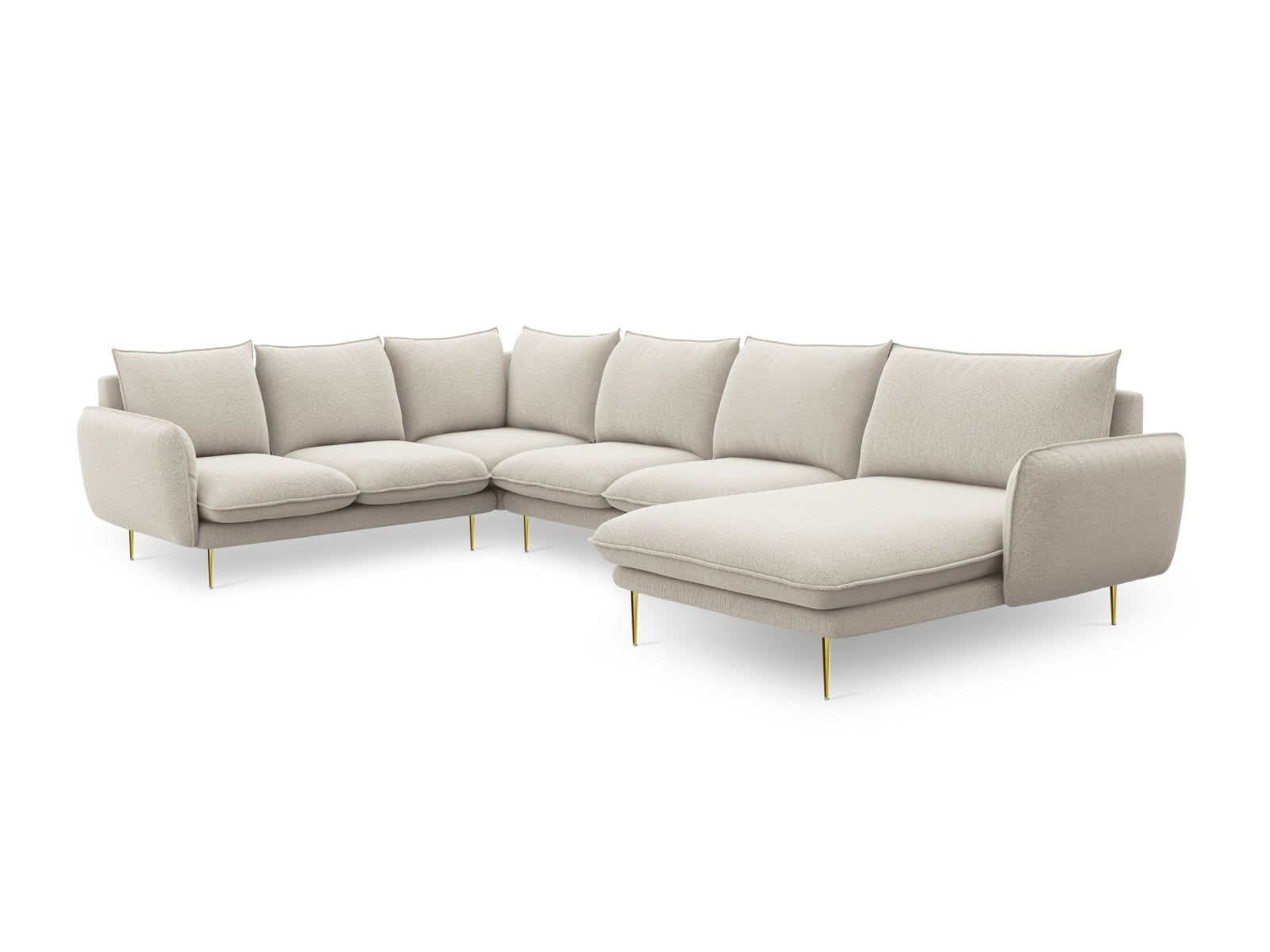 Vienna Panoramic Ecksofa links 7 Sitzer 235cm in Light Beige/Gold-Positano präsentiert im Onlineshop von KAQTU Design AG. Ecksofa links ist von Cosmopolitan Design