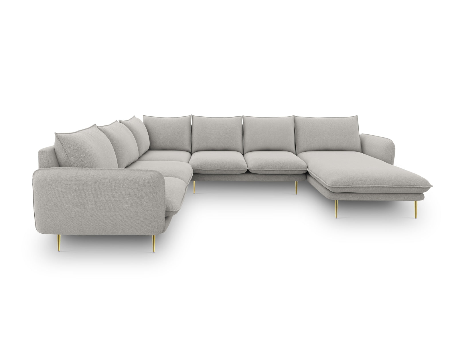Vienna Panoramic Ecksofa links 7 Sitzer 235cm in Light Grey/Gold-Asgard/ Positano präsentiert im Onlineshop von KAQTU Design AG. Ecksofa links ist von Cosmopolitan Design