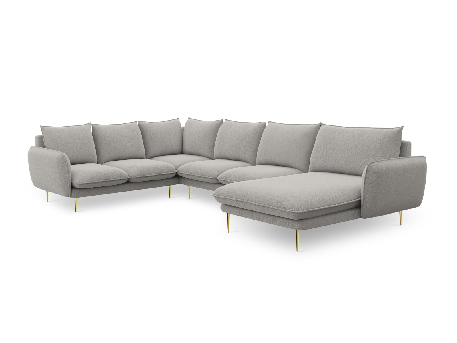 Vienna Panoramic Ecksofa links 7 Sitzer 235cm in Light Grey/Gold-Asgard/ Positano präsentiert im Onlineshop von KAQTU Design AG. Ecksofa links ist von Cosmopolitan Design