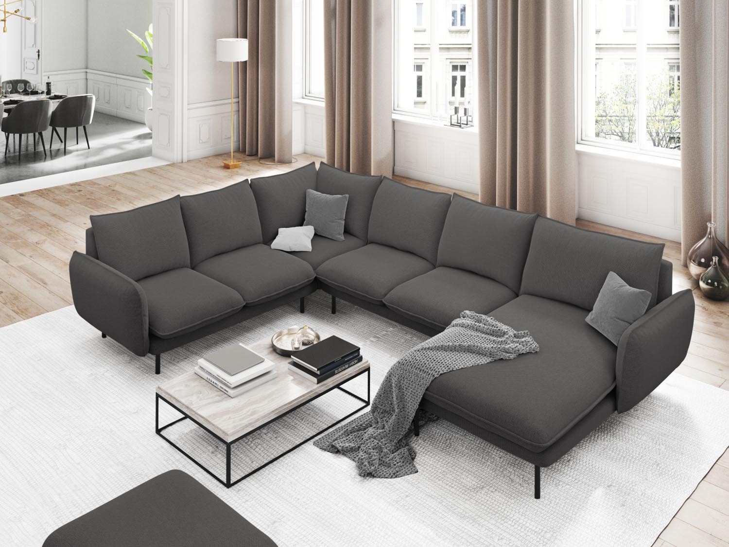 Vienna Panoramic Ecksofa links 7 Sitzer 235cm in Dark Grey/Schwarz-Positano präsentiert im Onlineshop von KAQTU Design AG. Ecksofa links ist von Cosmopolitan Design