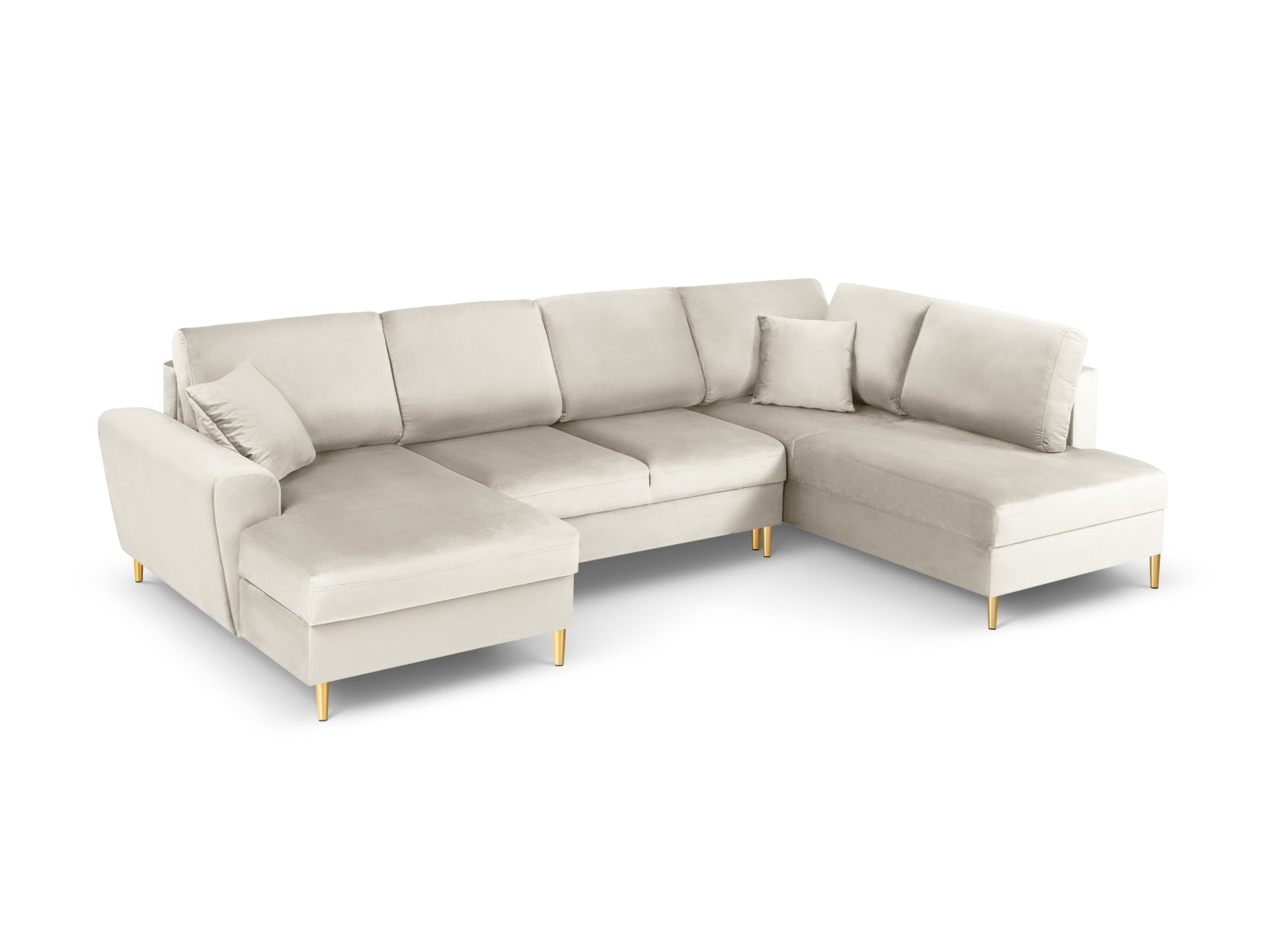 Kyoto Velour Panoramic Ecksofa rechts mit Stauraum und Schlaffunktion 7 Sitzer 194cm in Light Beige-Riviera präsentiert im Onlineshop von KAQTU Design AG. Bettsofa rechts ist von Cosmopolitan Design