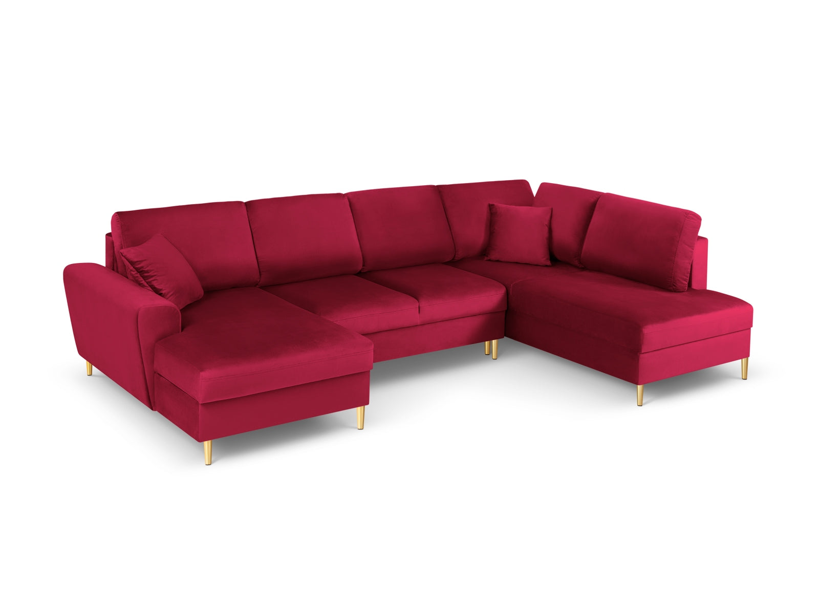 Kyoto Velour Panoramic Ecksofa rechts mit Stauraum und Schlaffunktion 7 Sitzer 194cm in Red-Riviera präsentiert im Onlineshop von KAQTU Design AG. Bettsofa rechts ist von Cosmopolitan Design