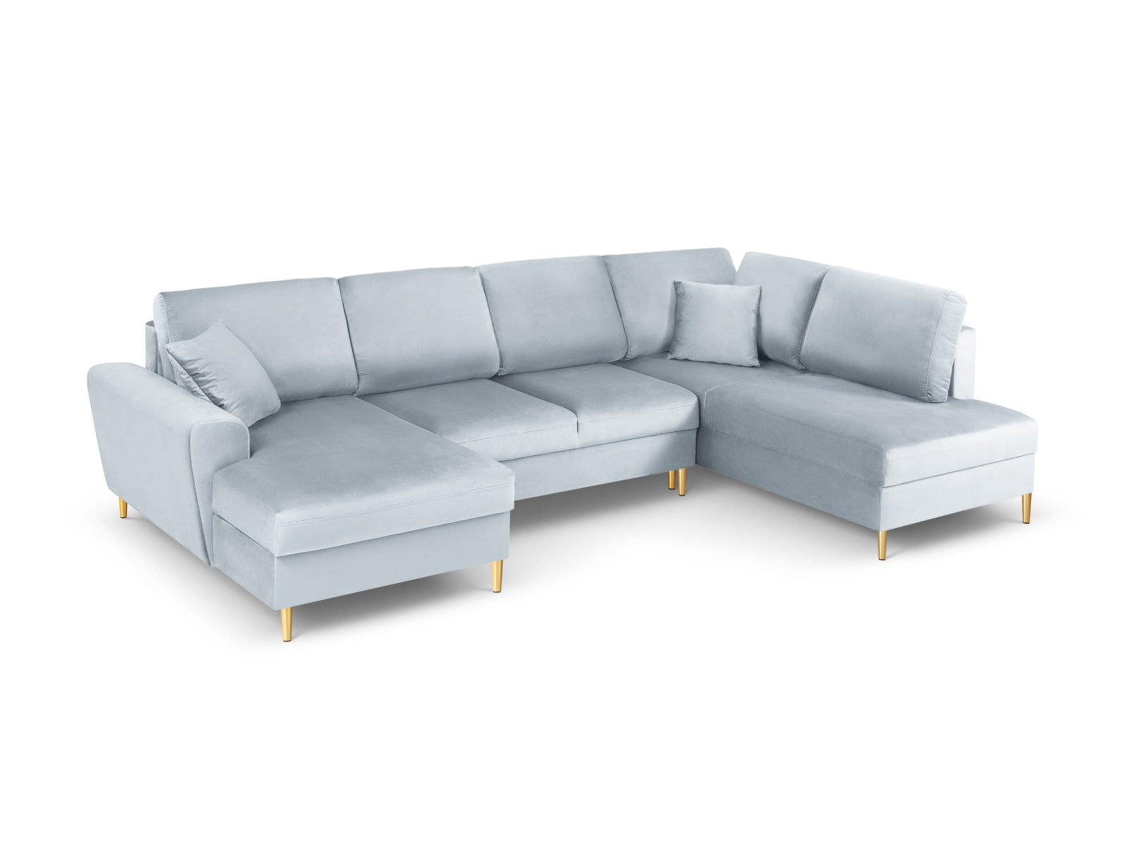 Kyoto Velour Panoramic Ecksofa rechts mit Stauraum und Schlaffunktion 7 Sitzer 194cm in Light Blue-Riviera präsentiert im Onlineshop von KAQTU Design AG. Bettsofa rechts ist von Cosmopolitan Design