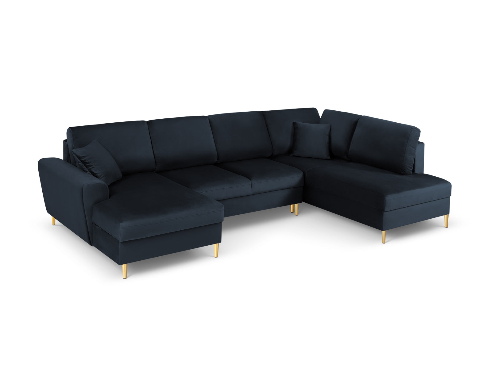 Kyoto Velour Panoramic Ecksofa rechts mit Stauraum und Schlaffunktion 7 Sitzer 194cm in Dark Blue-Riviera präsentiert im Onlineshop von KAQTU Design AG. Bettsofa rechts ist von Cosmopolitan Design