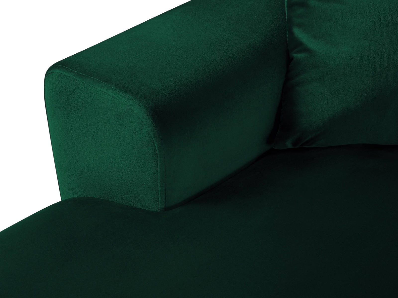 Elegantes Kyoto Velour Panoramic Ecksofa in tiefem Grün, 7 Sitzer mit cleverem Stauraum und gemütlicher Schlaffunktion für entspannte Nächte.