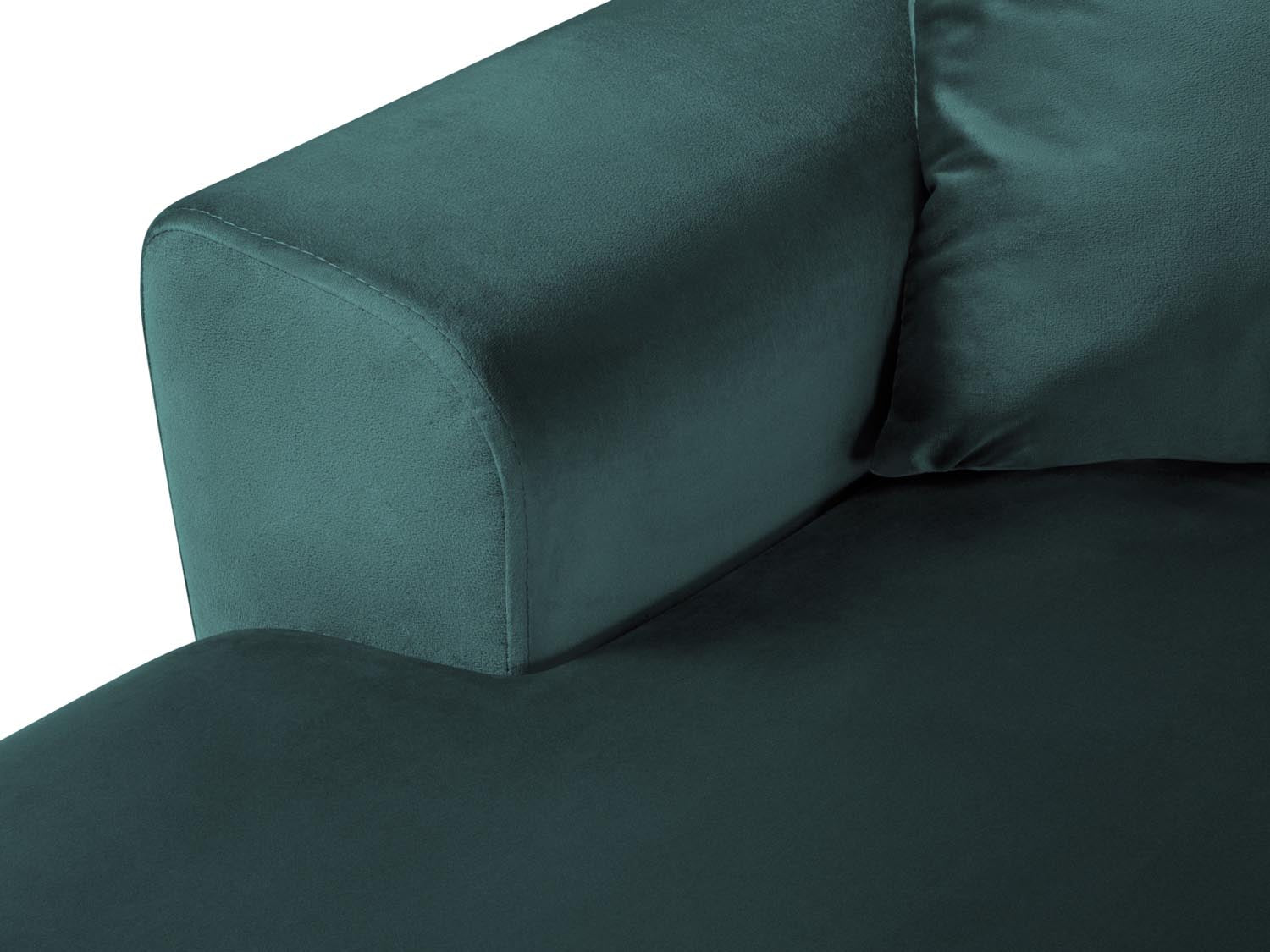 Elegantes Kyoto Velour Panoramic Ecksofa in Petrol-Riviera, 7-Sitzer mit Stauraum und Schlaffunktion, ideal für stilvolle Wohnräume.