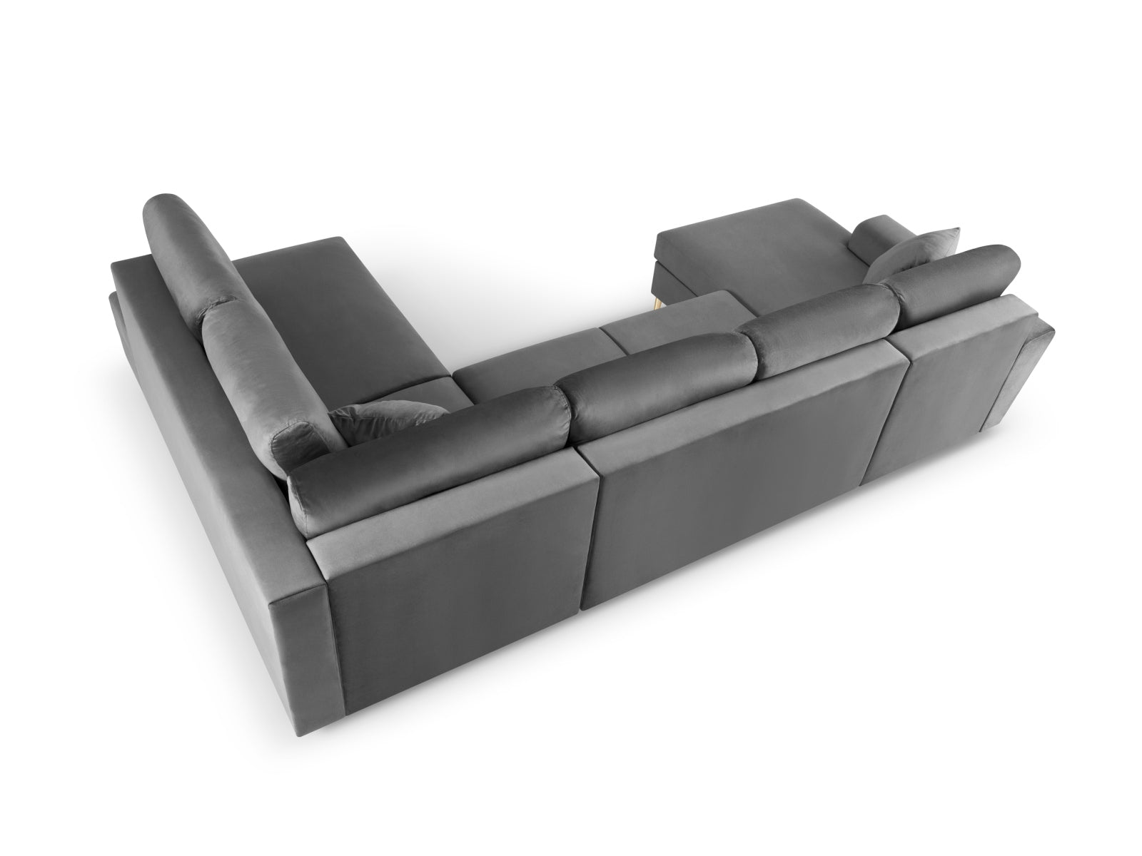 Stylisches Kyoto Velour Panoramic Ecksofa rechts in hellem Grau, 7-Sitzer mit cleverem Stauraum und gemütlicher Schlafoption.