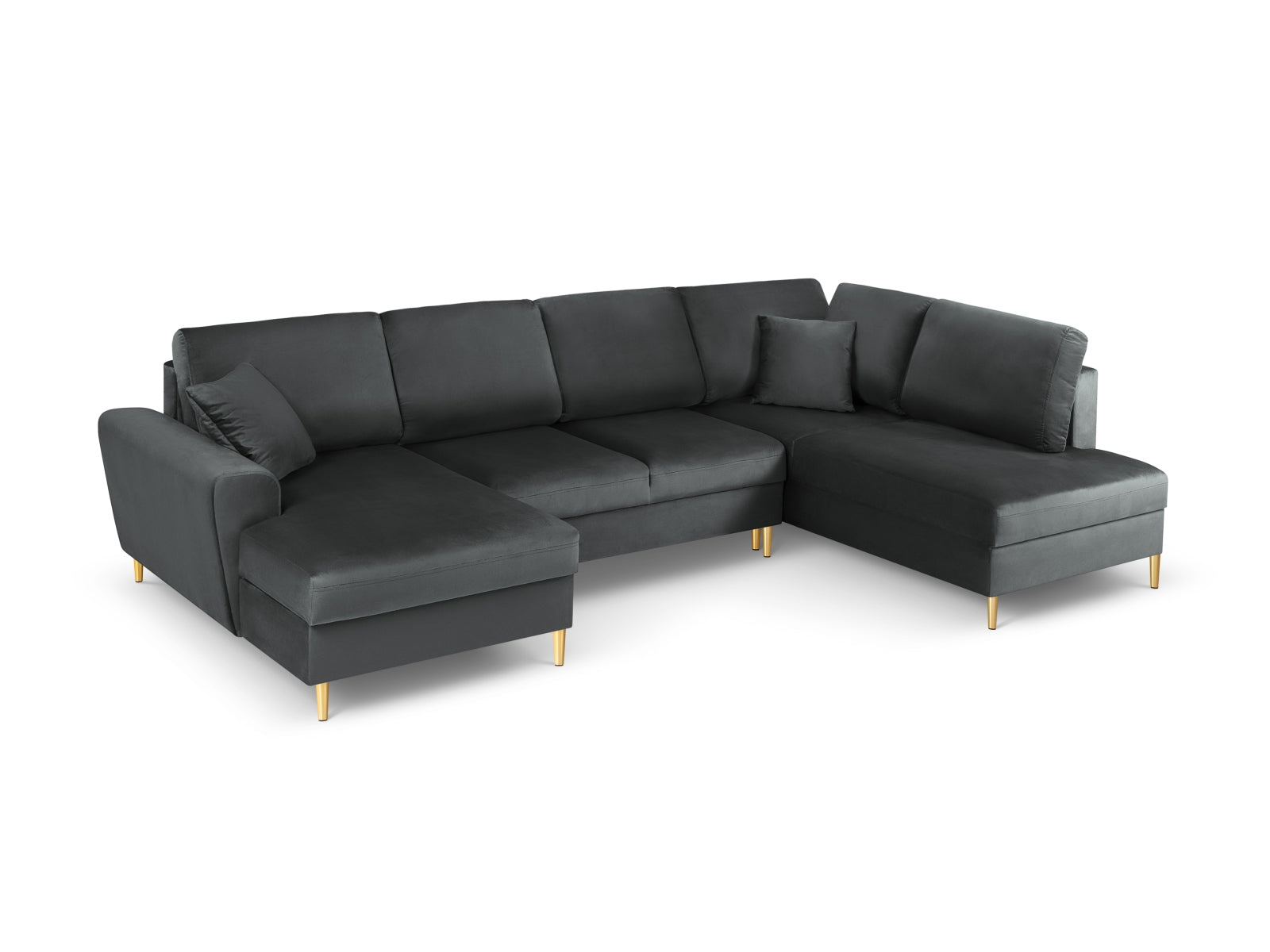 Kyoto Velour Panoramic Ecksofa rechts mit Stauraum und Schlaffunktion 7 Sitzer 194cm in Dark Grey-Riviera präsentiert im Onlineshop von KAQTU Design AG. Bettsofa rechts ist von Cosmopolitan Design