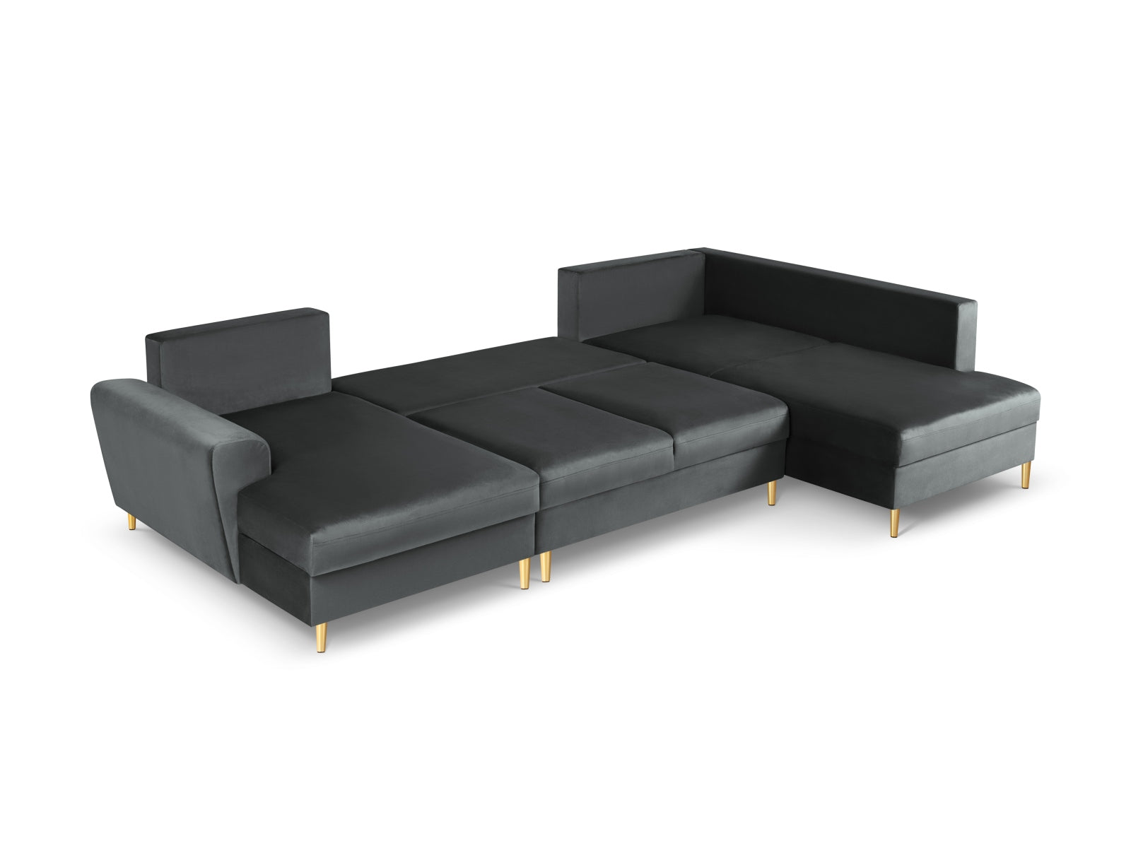 Elegantes Kyoto Velour Panoramic Ecksofa rechts in Dunkelgrau, 7 Sitzer mit praktischem Stauraum und komfortabler Schlaffunktion für vielseitige Nutzung.