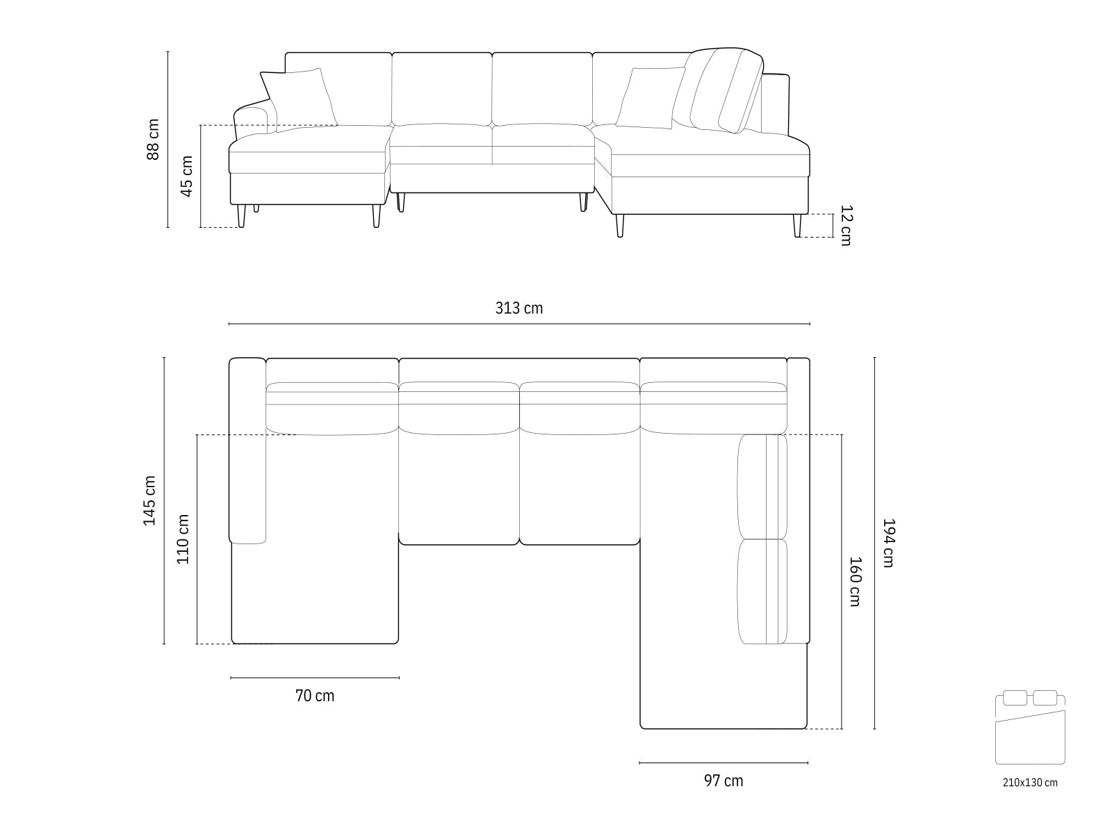 Stylisches Kyoto Velour Panoramic Ecksofa rechts in zartem Hellblau, 7 Sitzer mit cleverem Stauraum und gemütlicher Schlaffunktion.