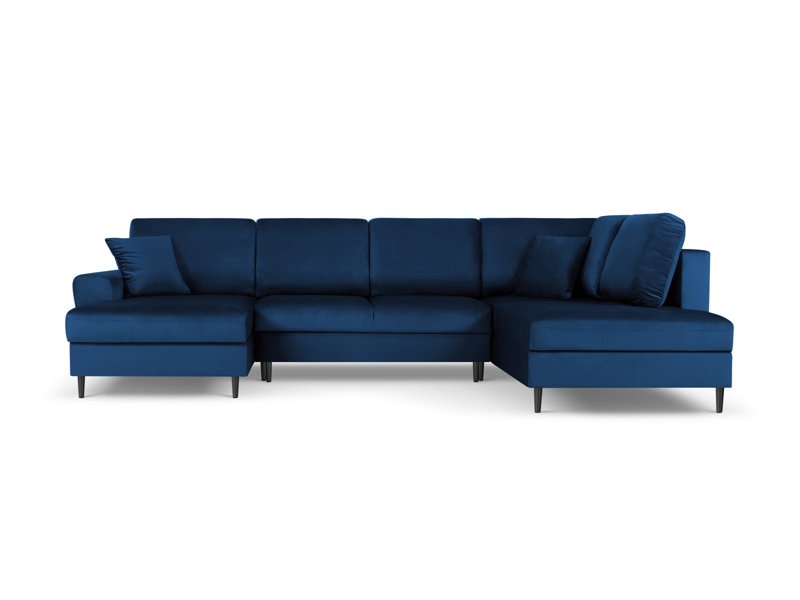 Elegantes Kyoto Velour Panoramic Ecksofa rechts in Royal Blue, 7 Sitzer, bietet praktischen Stauraum und eine komfortable Schlaffunktion.