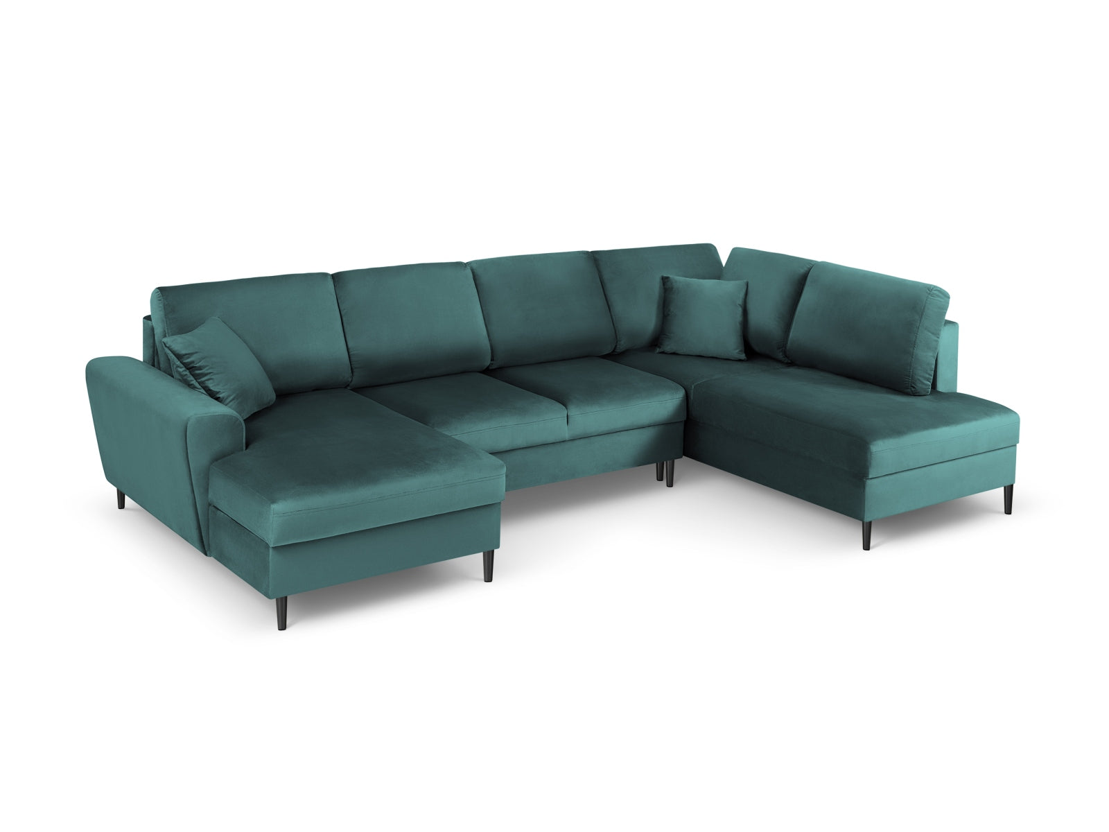 Stylisches Kyoto Velour Panoramic Ecksofa in Petrol-Riviera, 7-Sitzer mit praktischem Stauraum und komfortabler Schlaffunktion für moderne Wohnkonzepte.