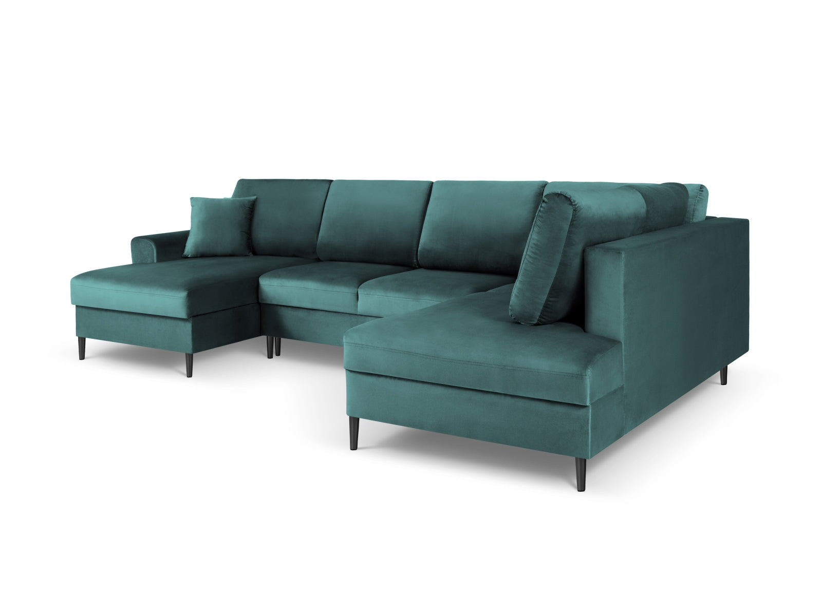 Stylisches Kyoto Velour Panoramic Ecksofa in Petrol-Riviera, 7-Sitzer mit praktischem Stauraum und komfortabler Schlaffunktion für moderne Wohnkonzepte.