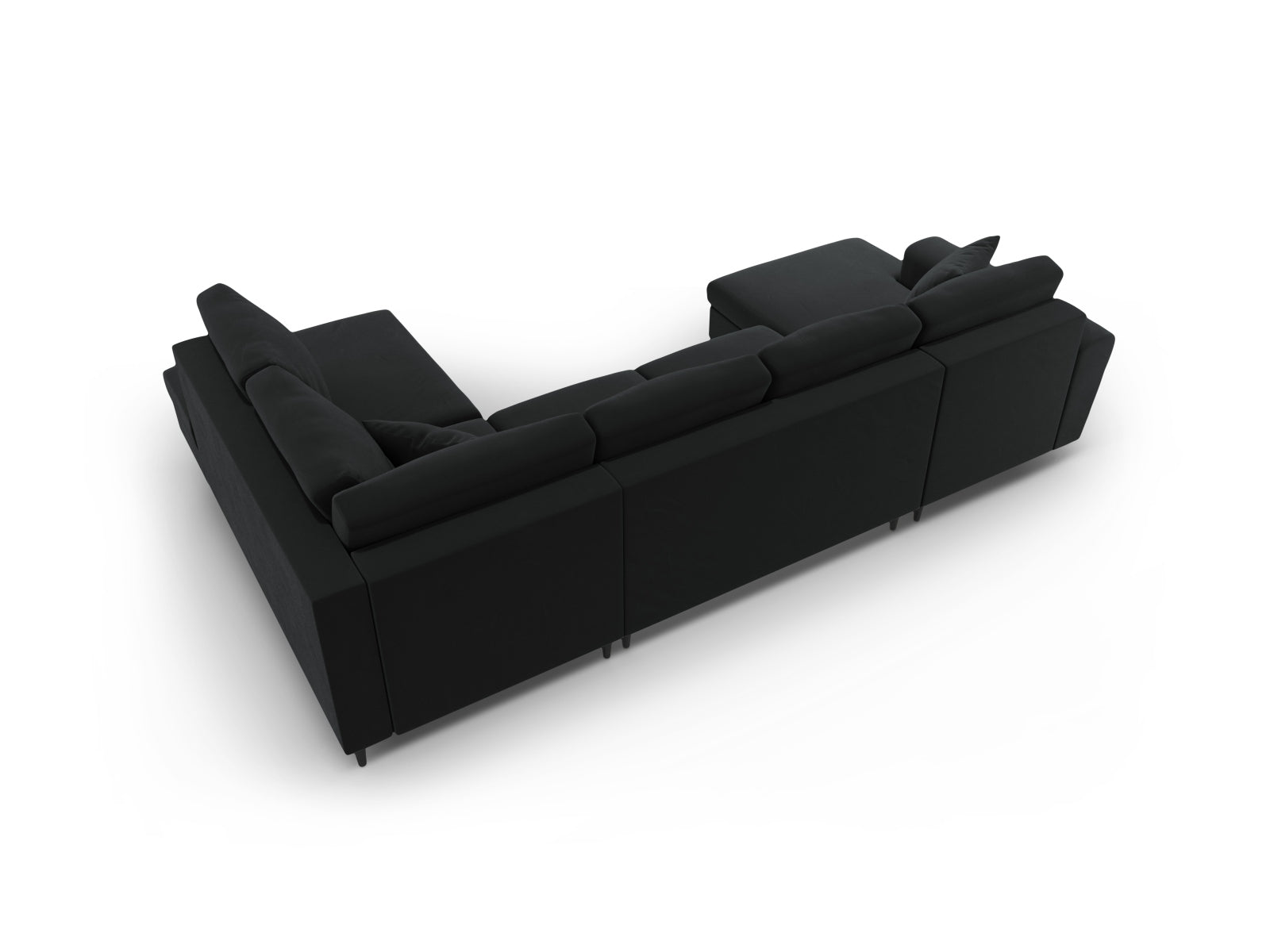Stylisches Kyoto Velour Panoramic Sofa in Schwarz-Riviera, 7-Sitzer mit praktischem Stauraum und komfortabler Schlaffunktion für Gäste.